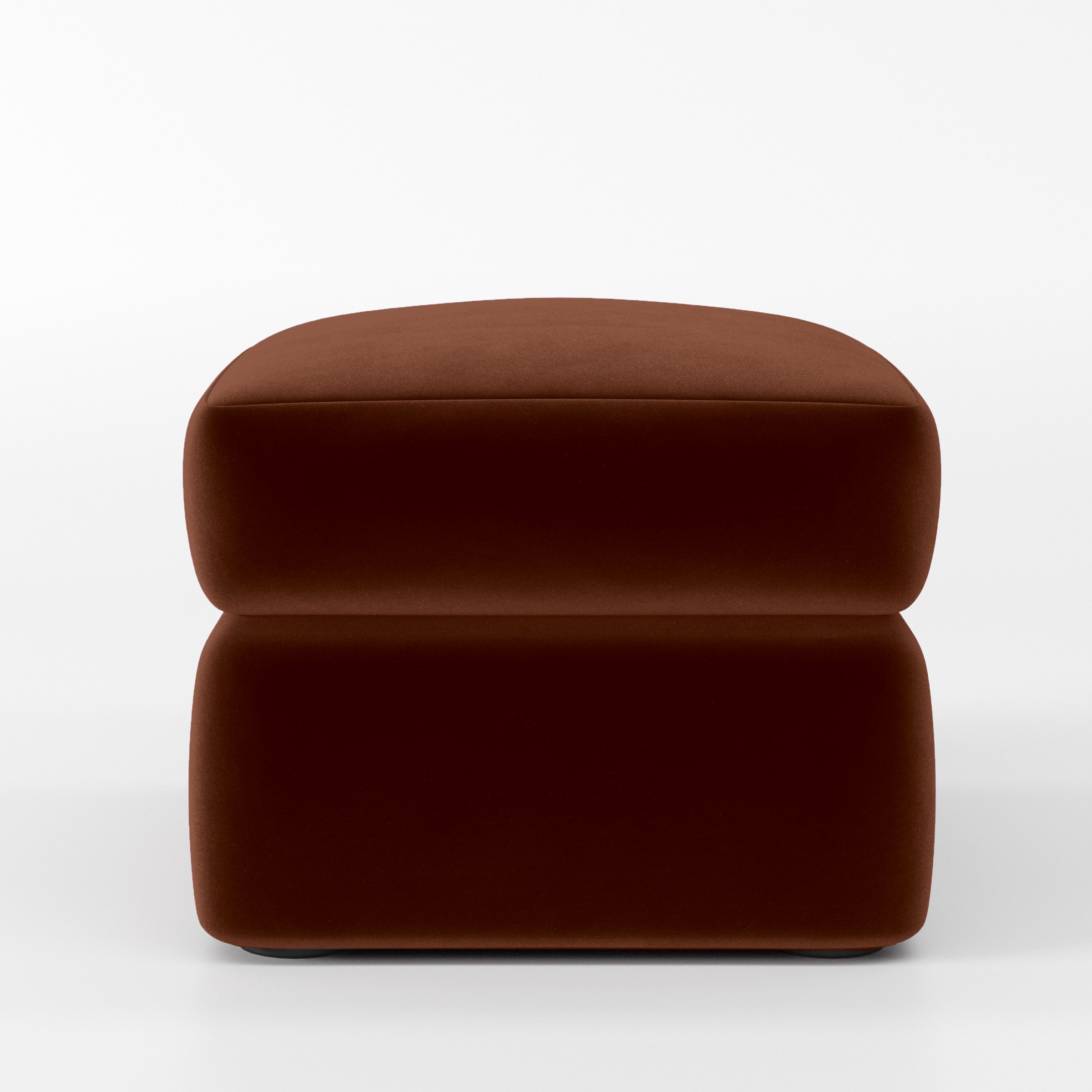 Front view of the Coniston footstool upholstered in Plush EasyClean Velvet in Maple.