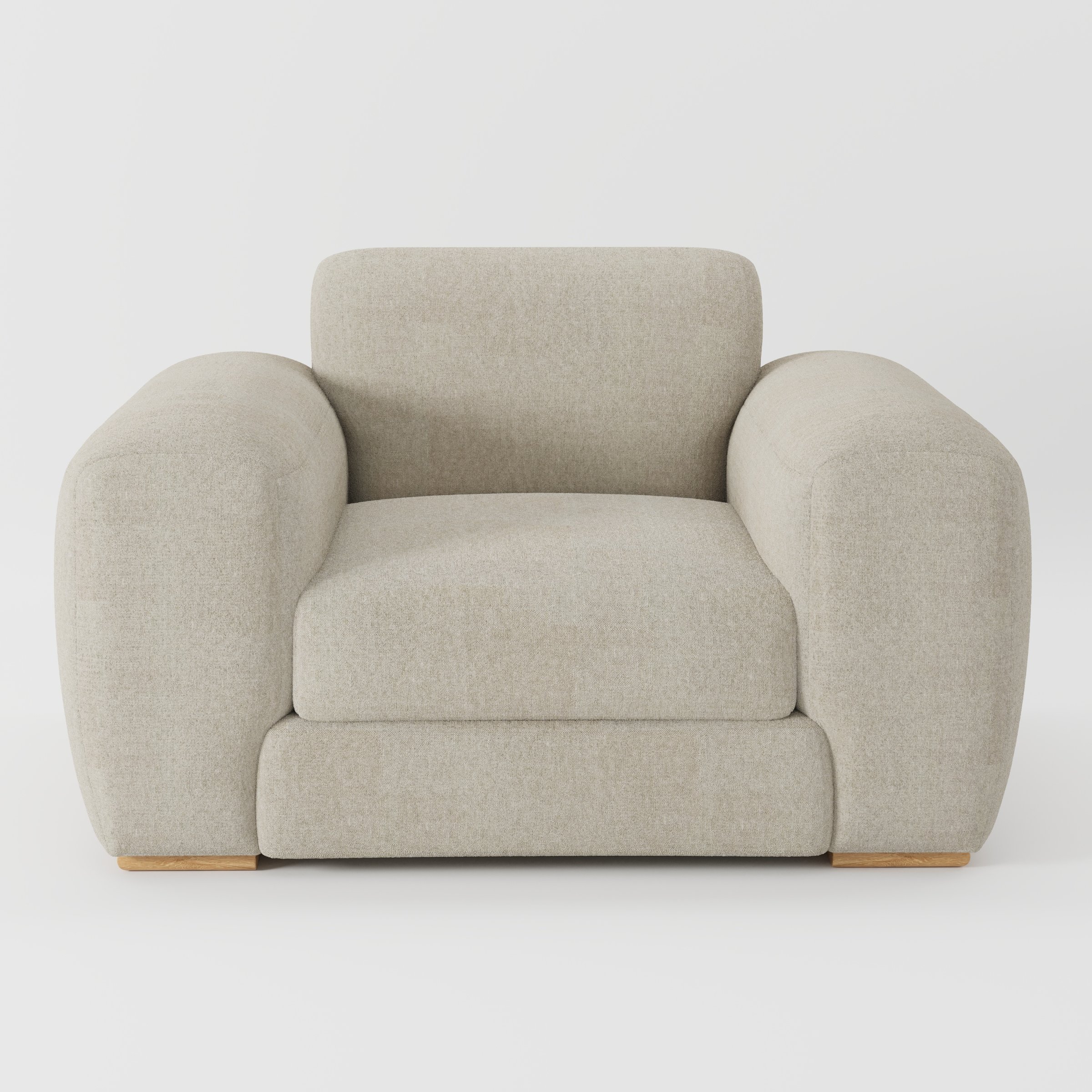Darwell armchair in Alderney Linen Oatmeal shown front-on against a neutral studio backdrop.