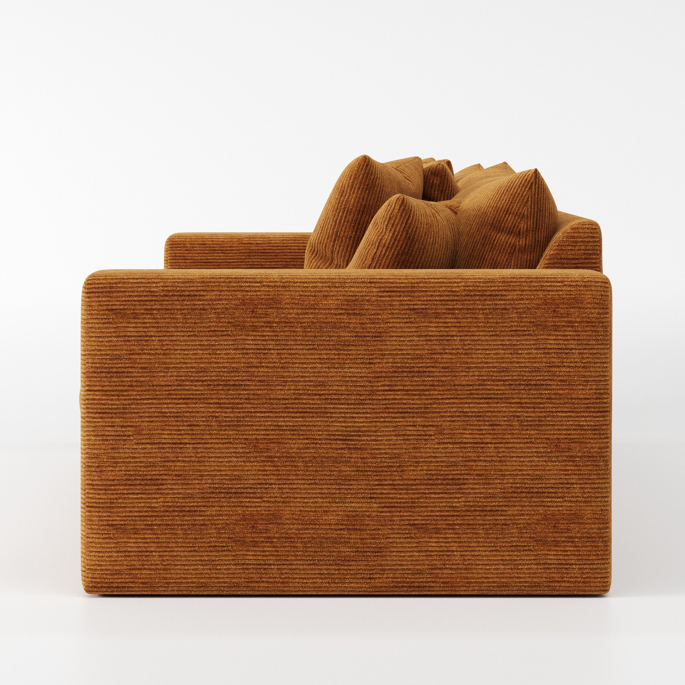 Coniston sofa in Caldey Velvet Corduroy Tobacco shown in side profile displaying proportions and overall silhouette.