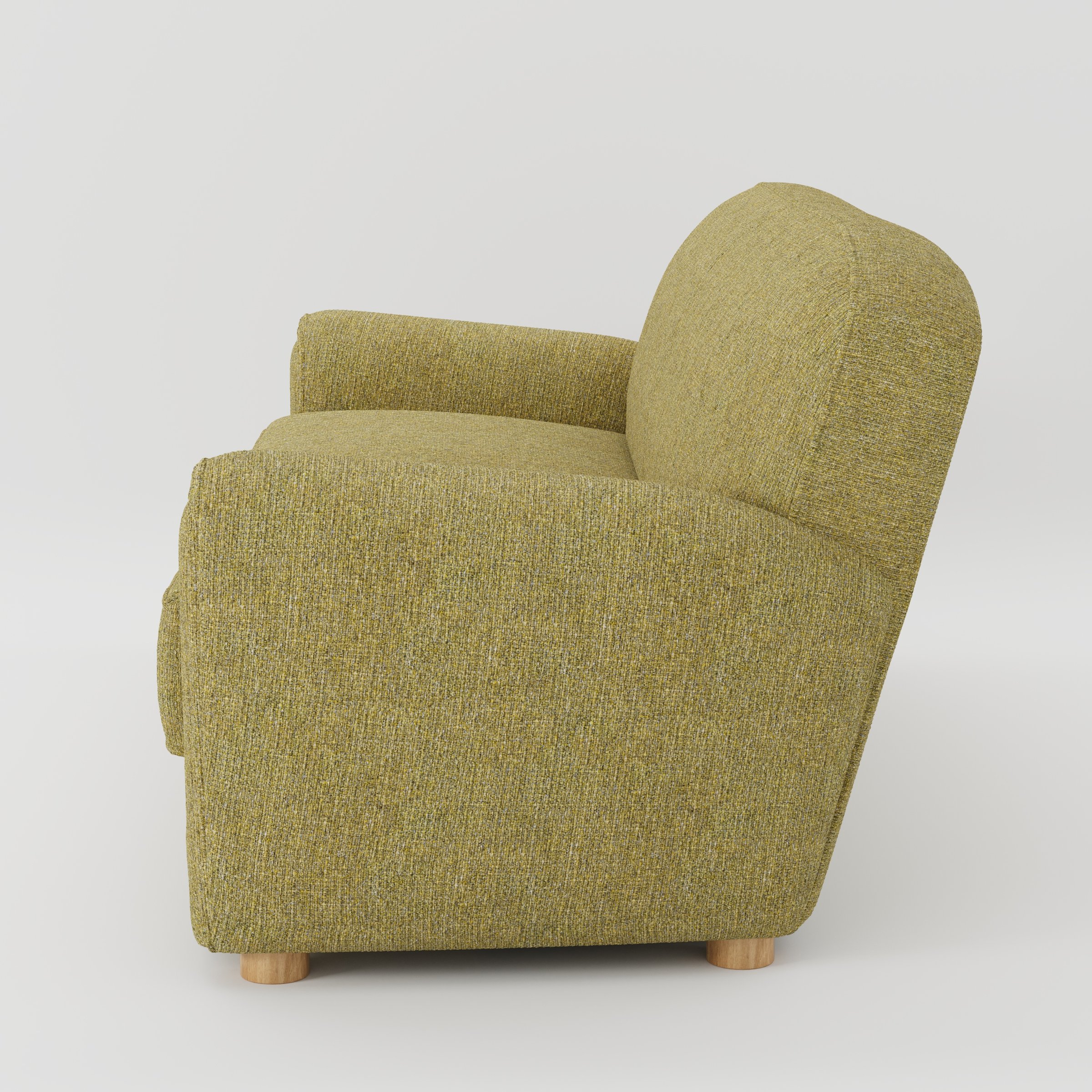 Fergus sofa in Heyling Tweed Sencha shown in side profile displaying proportions and overall silhouette.
