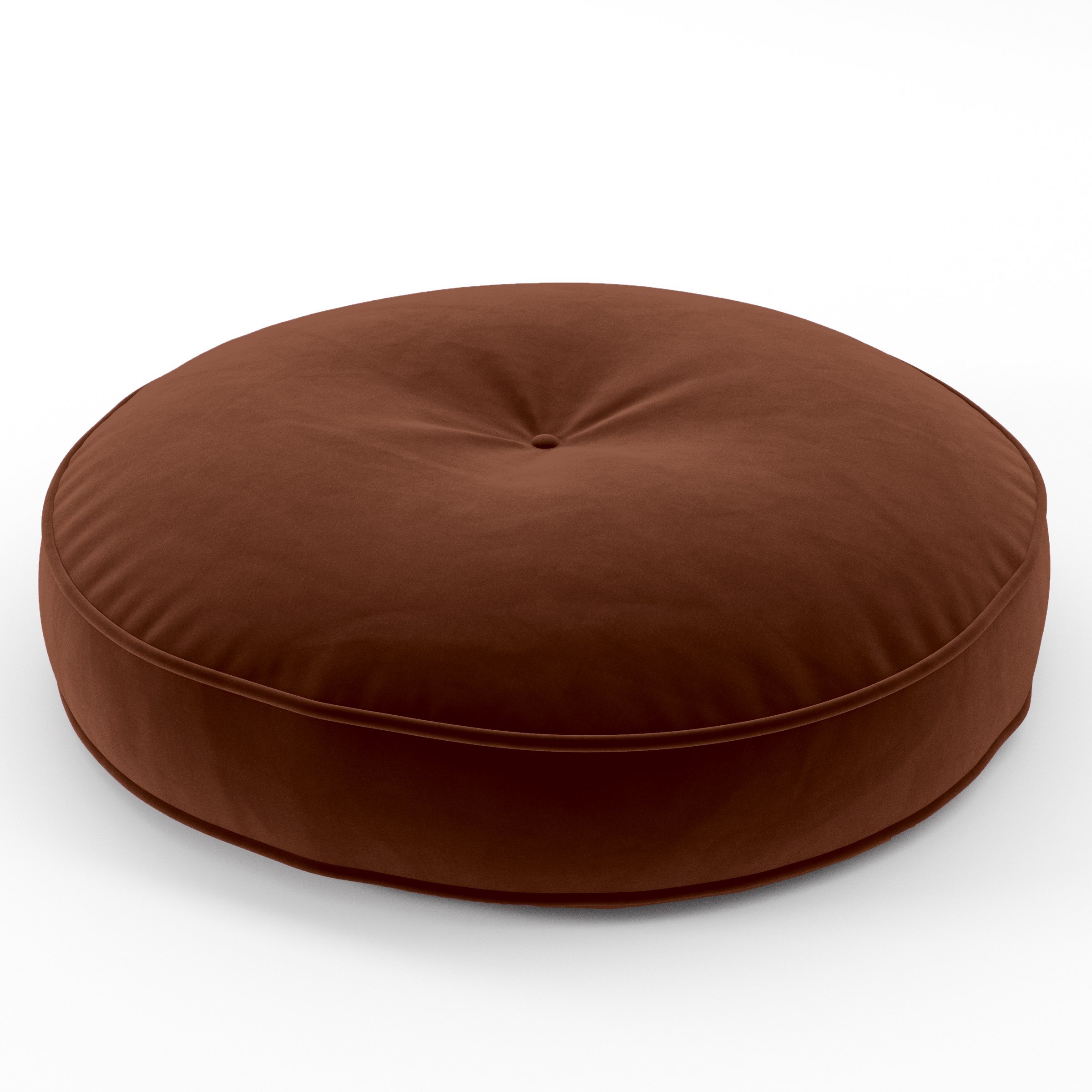 Cove Cushion round tufted cushion with piping upholstered in Plush EasyClean Velvet in Maple, size 60cm x 8.75cm.