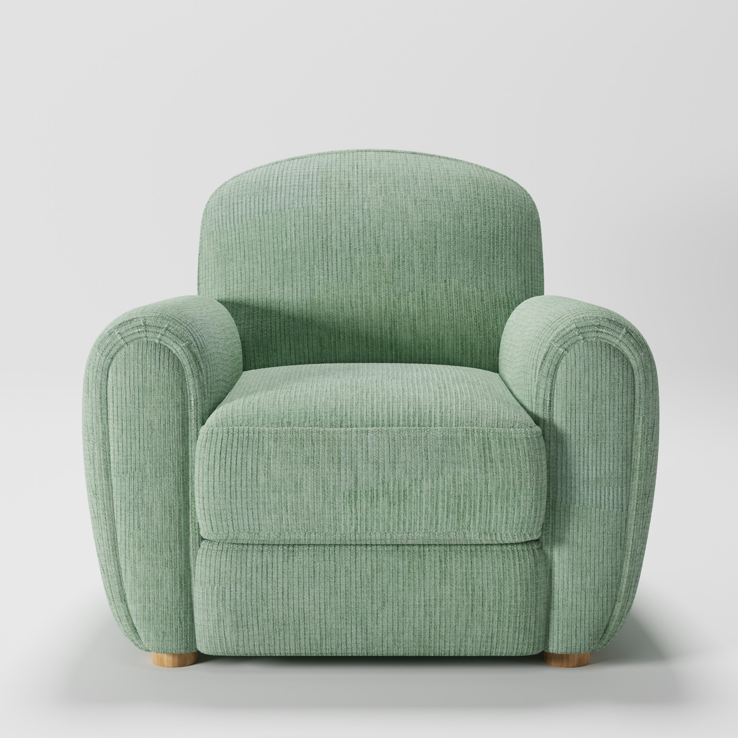 Fergus armchair in Caldey Velvet Corduroy Eucalyptus shown front-on against a neutral studio backdrop.