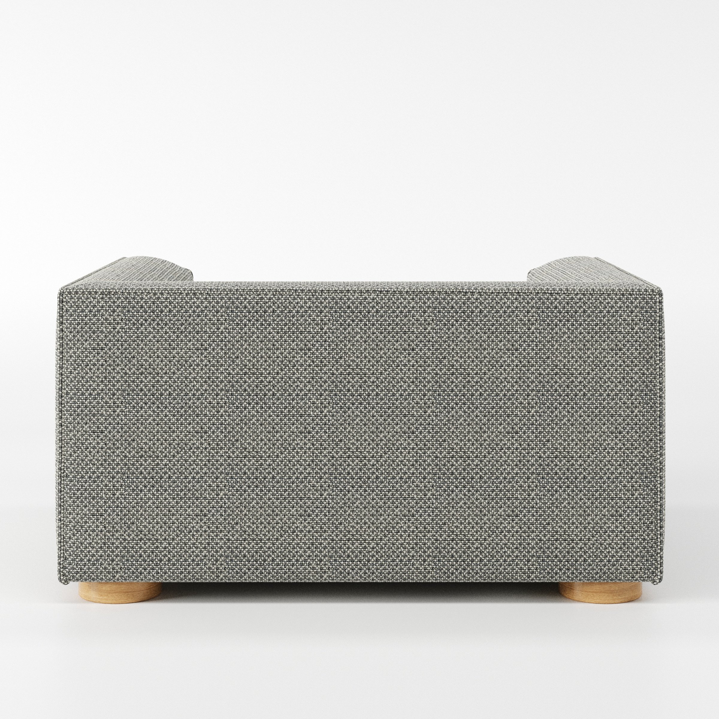 Feale armchair in Rousay Wool Blend Tar and Chalk shown from the rear highlighting backrest shape and upholstery finish.