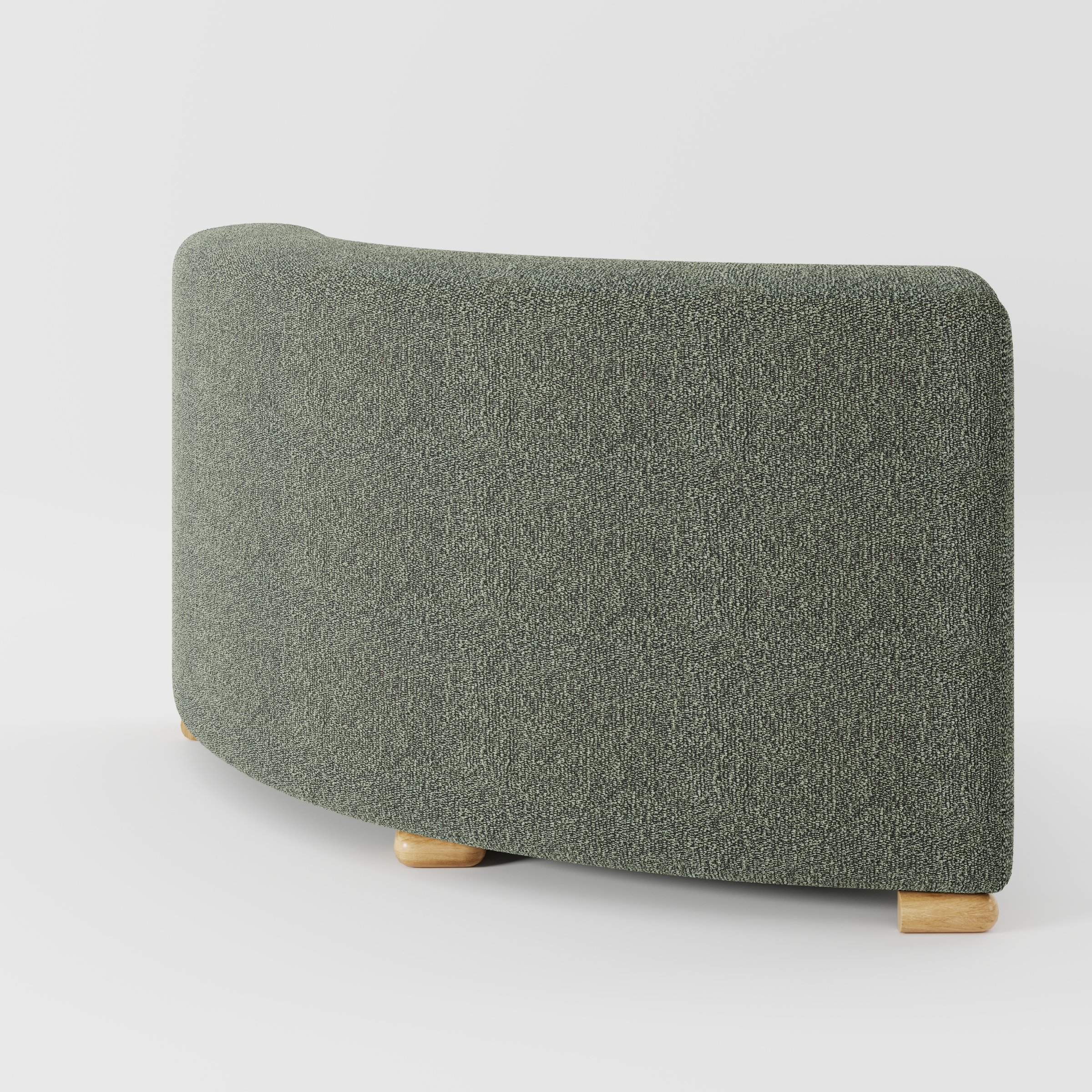 Tay corner sofa unit in Kilda Bouclé Moss shown from the back with a smooth curved silhouette and timber feet.