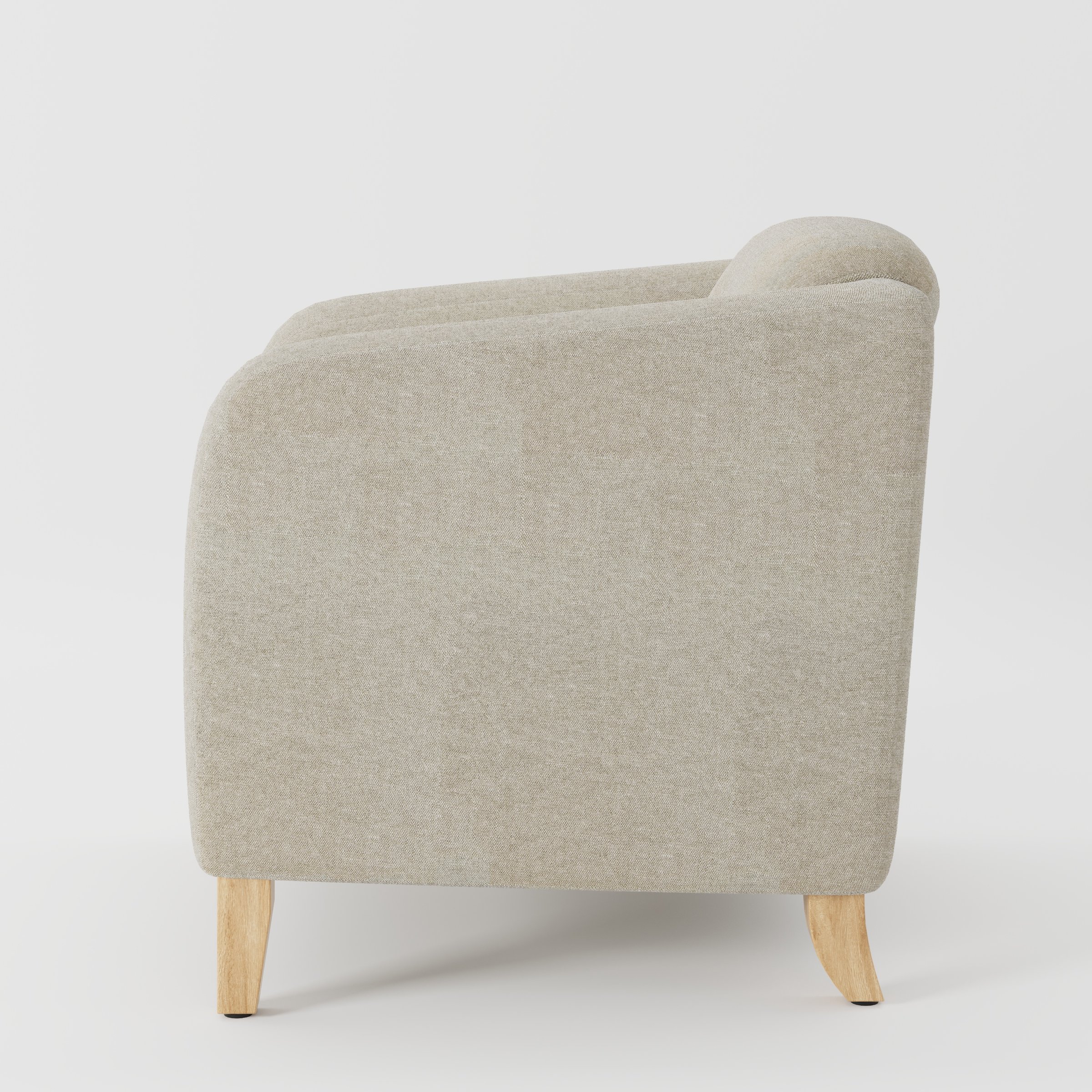 Erne armchair in Alderney Linen Oatmeal shown in side profile displaying proportions and overall silhouette.