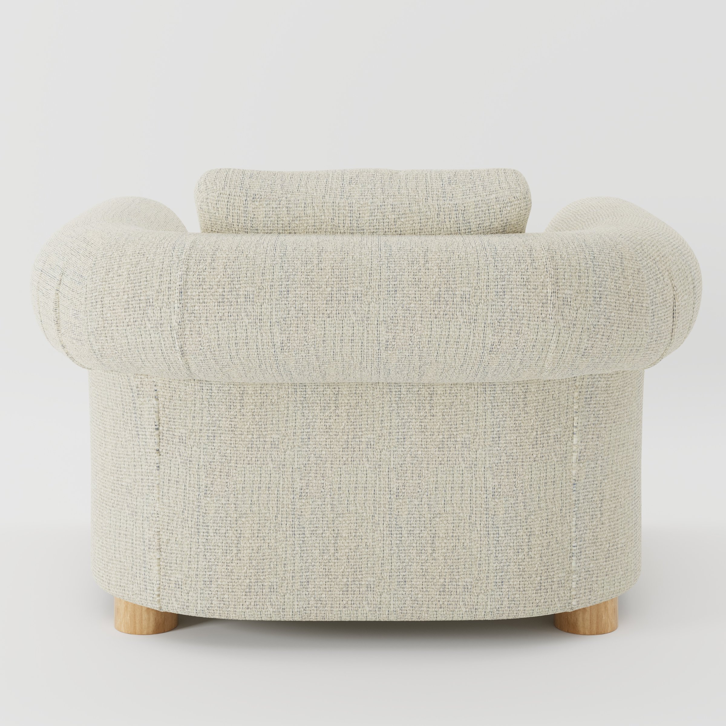 Windermere armchair in Orsay Boucle Cream and Marine shown from the rear highlighting loose covers and upholstery finish.