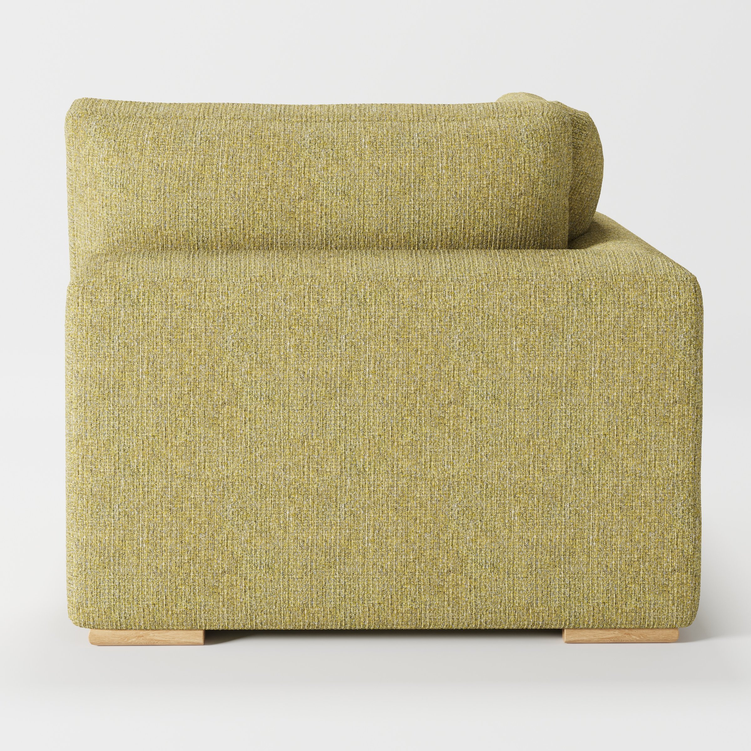 Olton corner unit in Heyling tweed sencha fabric, back view showing tailored upholstery and structured form