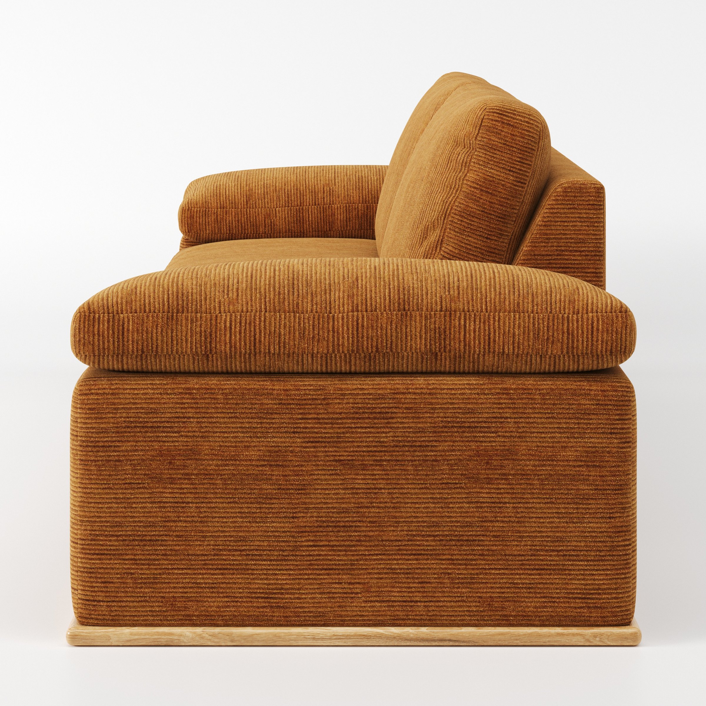 Cusher sofa in Caldey Velvet Corduroy Tobacco shown in side profile displaying proportions and overall silhouette.