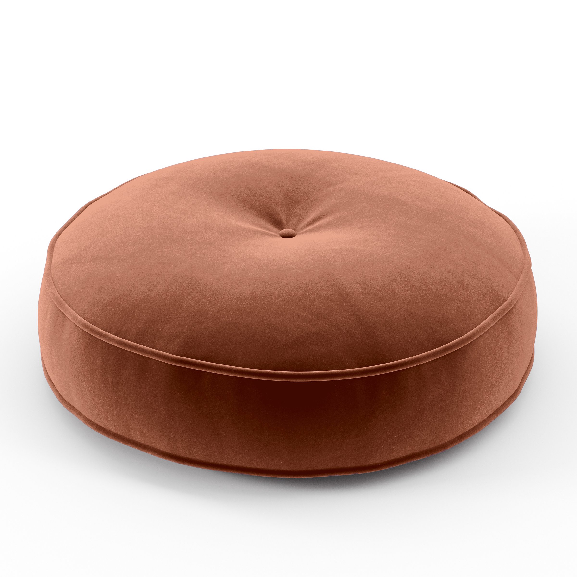 Cove Cushion round tufted cushion with piping upholstered in Plush EasyClean Velvet in Apricot, size 50cm x 8.75cm.