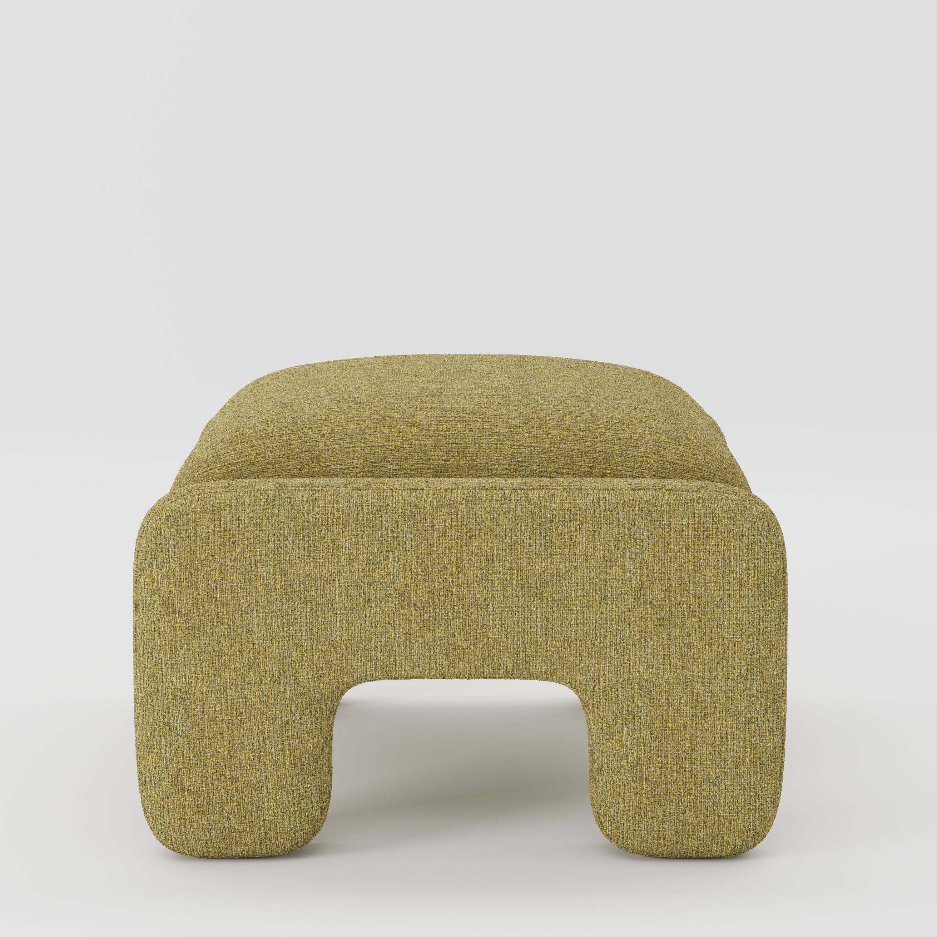 Inny footstool in Heyling tweed sencha fabric, side view emphasising compact proportions and textured finish