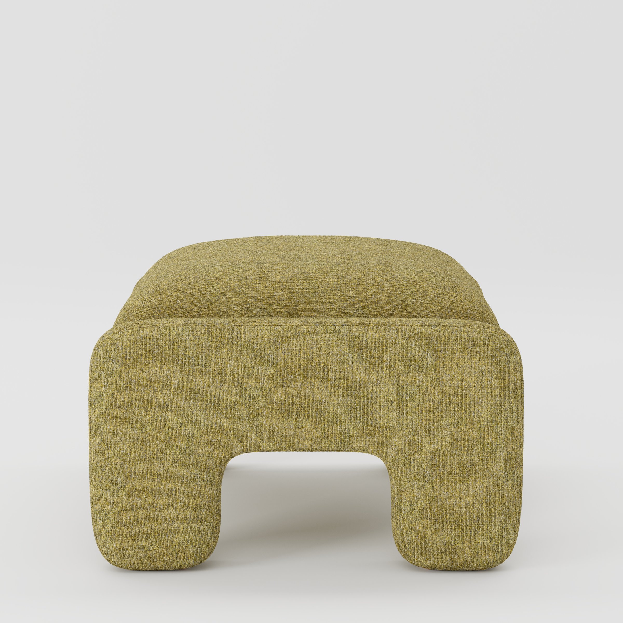 Inny footstool in Heyling tweed sencha fabric, side view emphasising compact proportions and textured finish