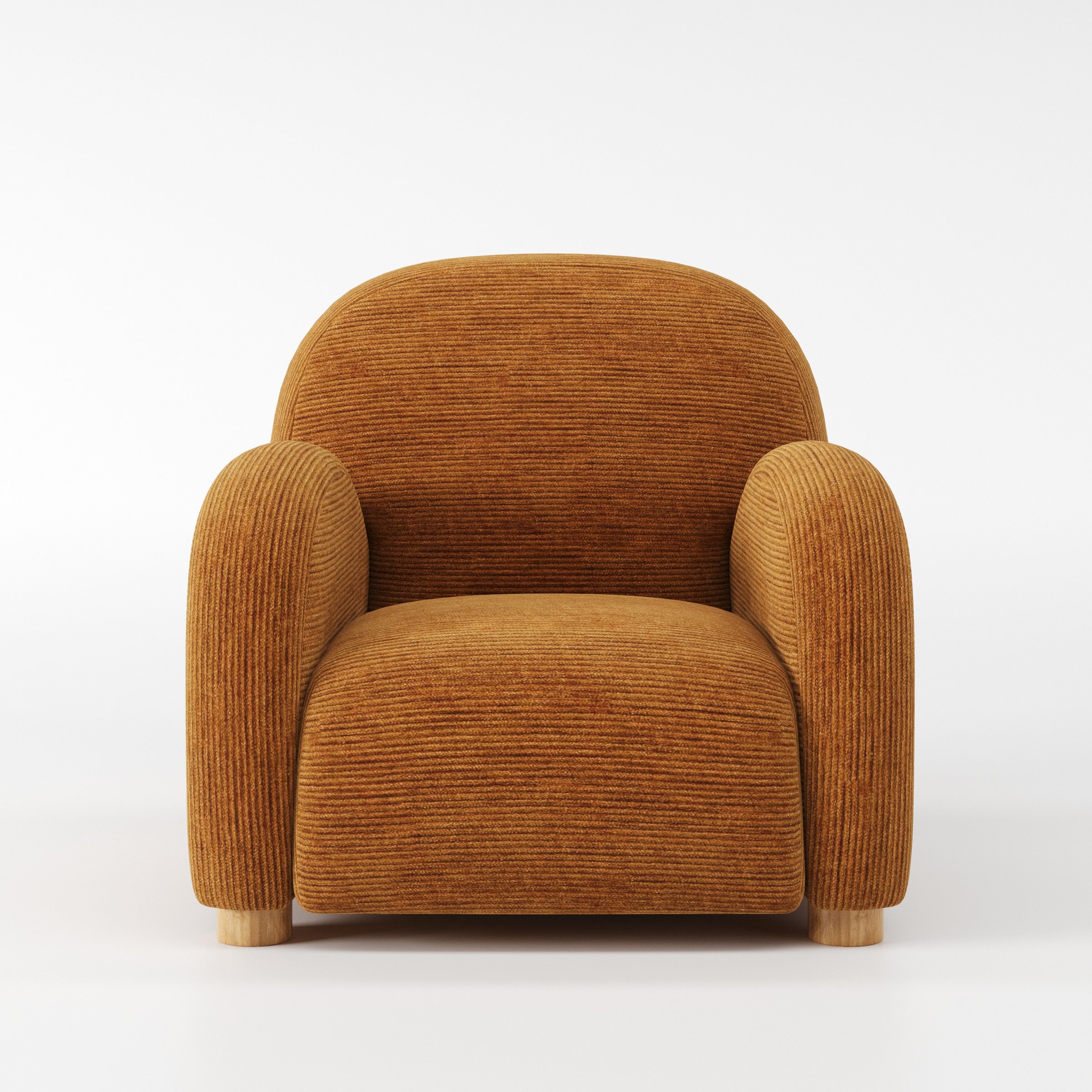 Awe armchair in Caldey Velvet Corduroy Tobacco shown front-on against a neutral studio backdrop.