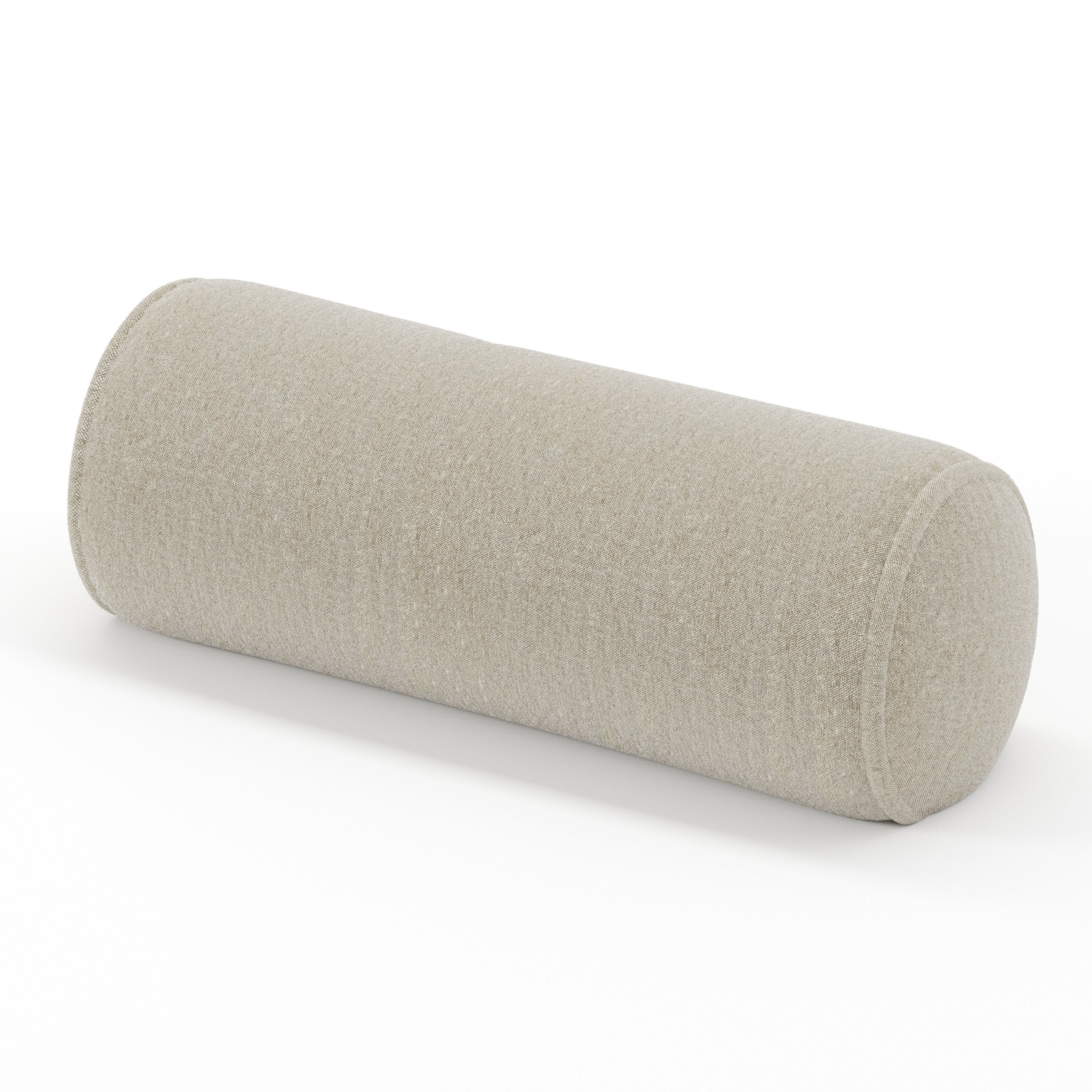 Ledger cushion in Alderney Linen Oatmeal, cylindrical bolster cushion in natural oatmeal linen, size 20cm x 56cm