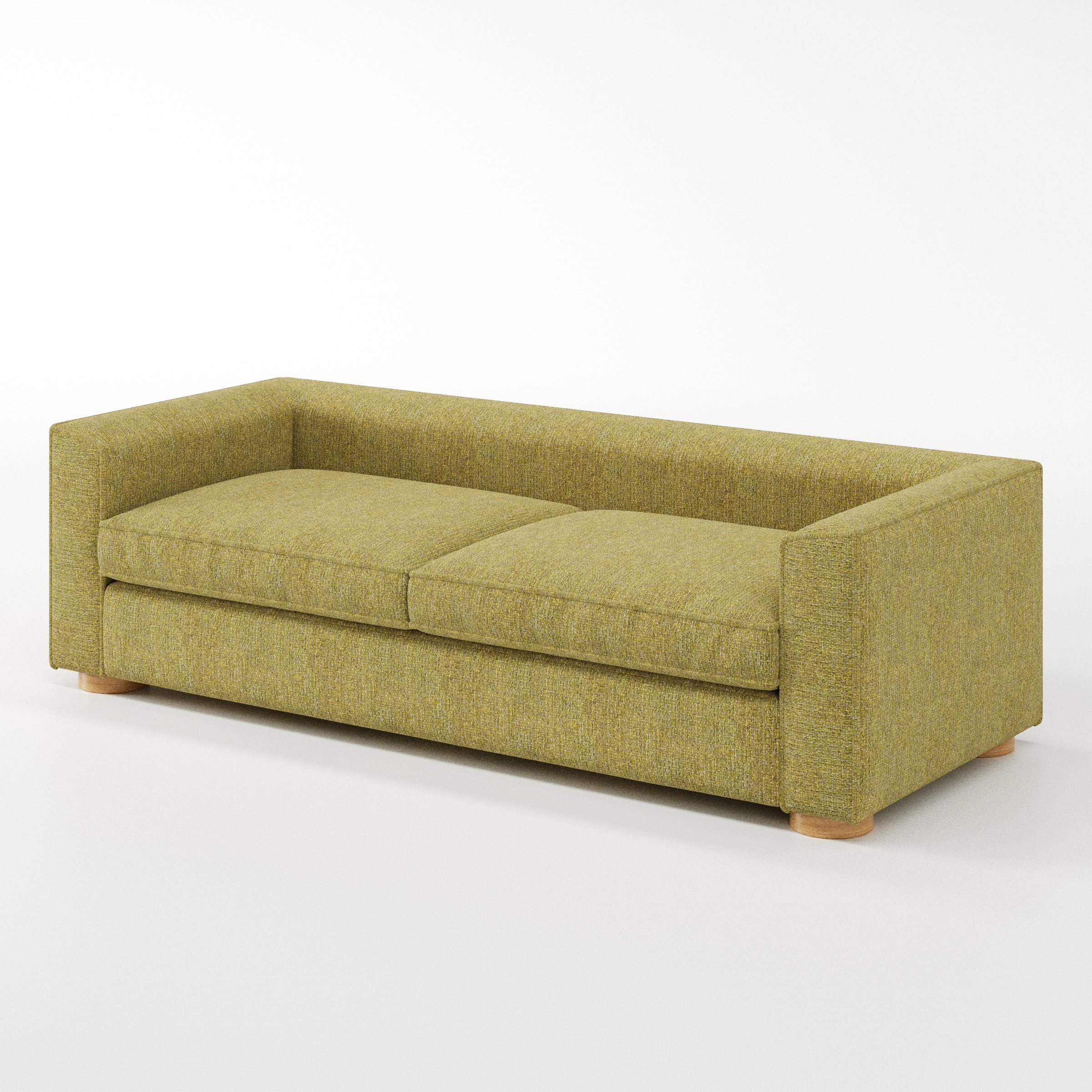 Feale sofa in Heyling Tweed Sencha shown at a diagonal angle highlighting arm profile and seat depth.
