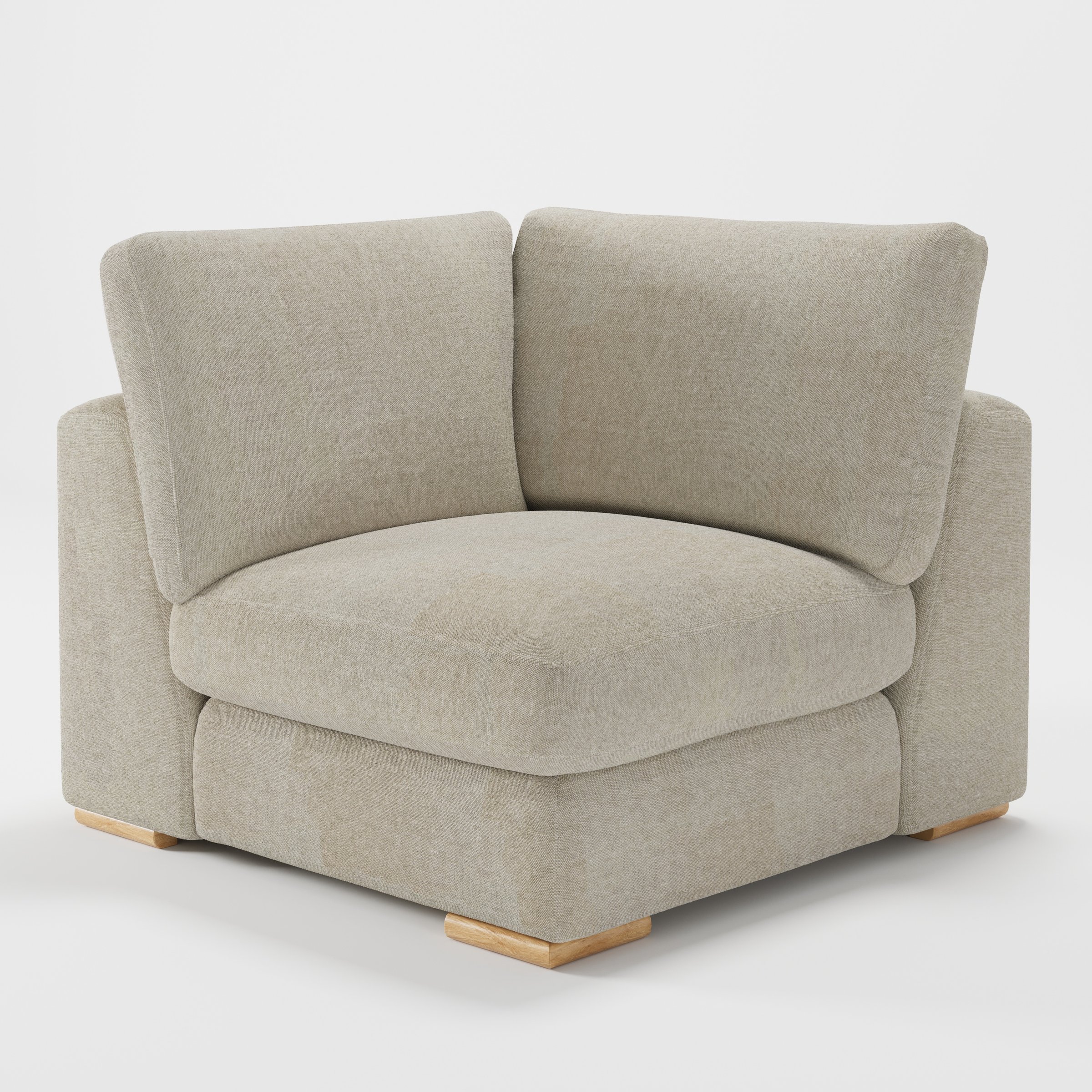 Olton corner unit in Alderney linen oatmeal fabric, diagonal view showing relaxed structure and natural woven texture