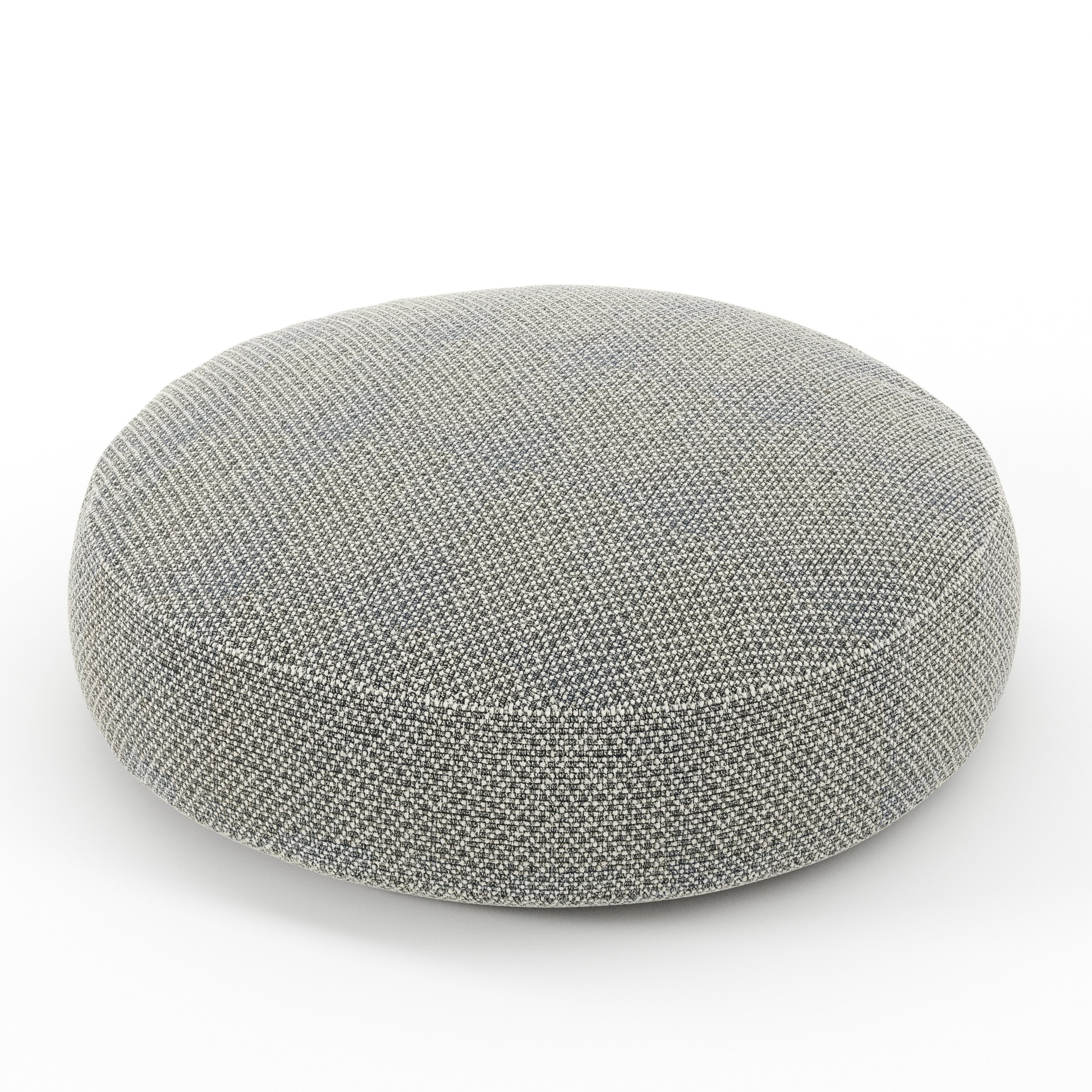 Halo cushion in Rousay Wool Blend Tar and Chalk, round simple cushion in speckled wool blend with contrasting dark and light tones, size 50cm x 8.75cm
