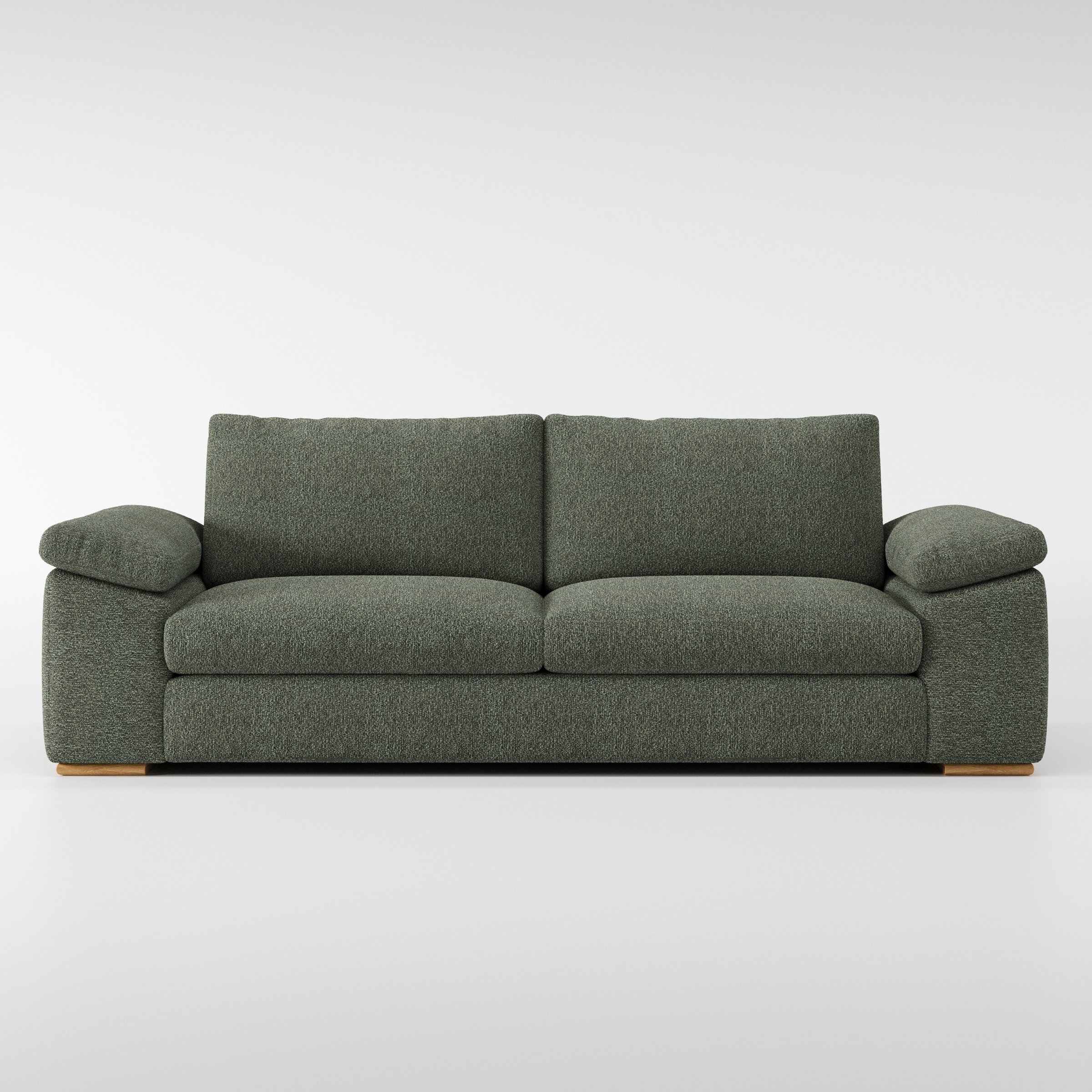 Moy sofa in Kilda Boucle Moss shown front-on against a neutral studio backdrop.