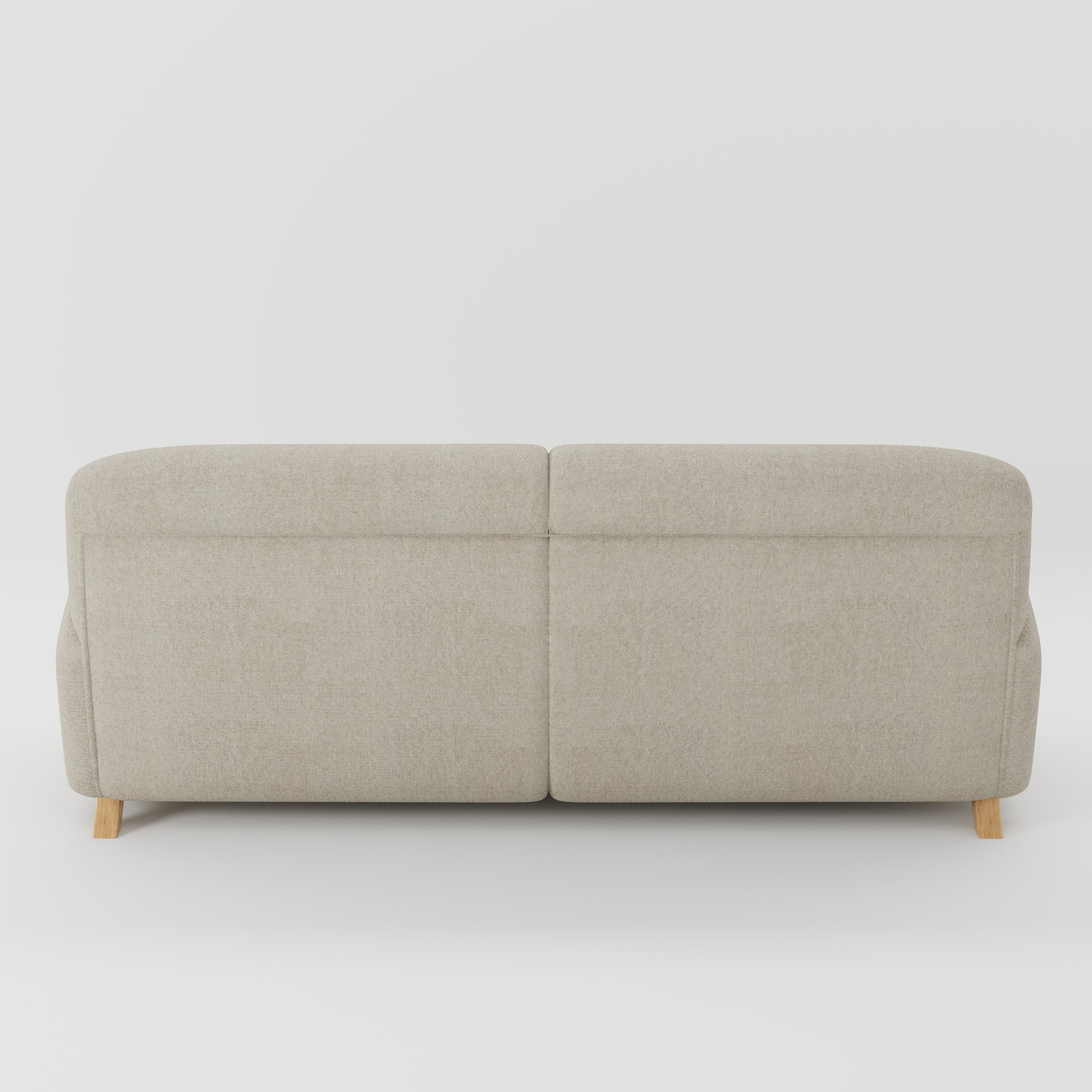 Rye sofa in Alderney Linen Oatmeal shown from the rear highlighting back cushions and upholstery finish.