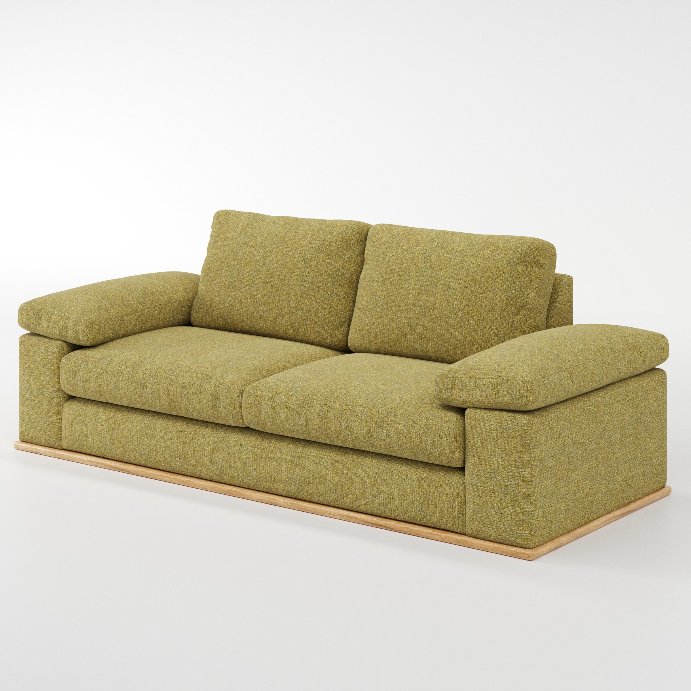 Cusher sofa in Heyling Tweed Sencha shown at a diagonal angle highlighting arm profile and seat depth.