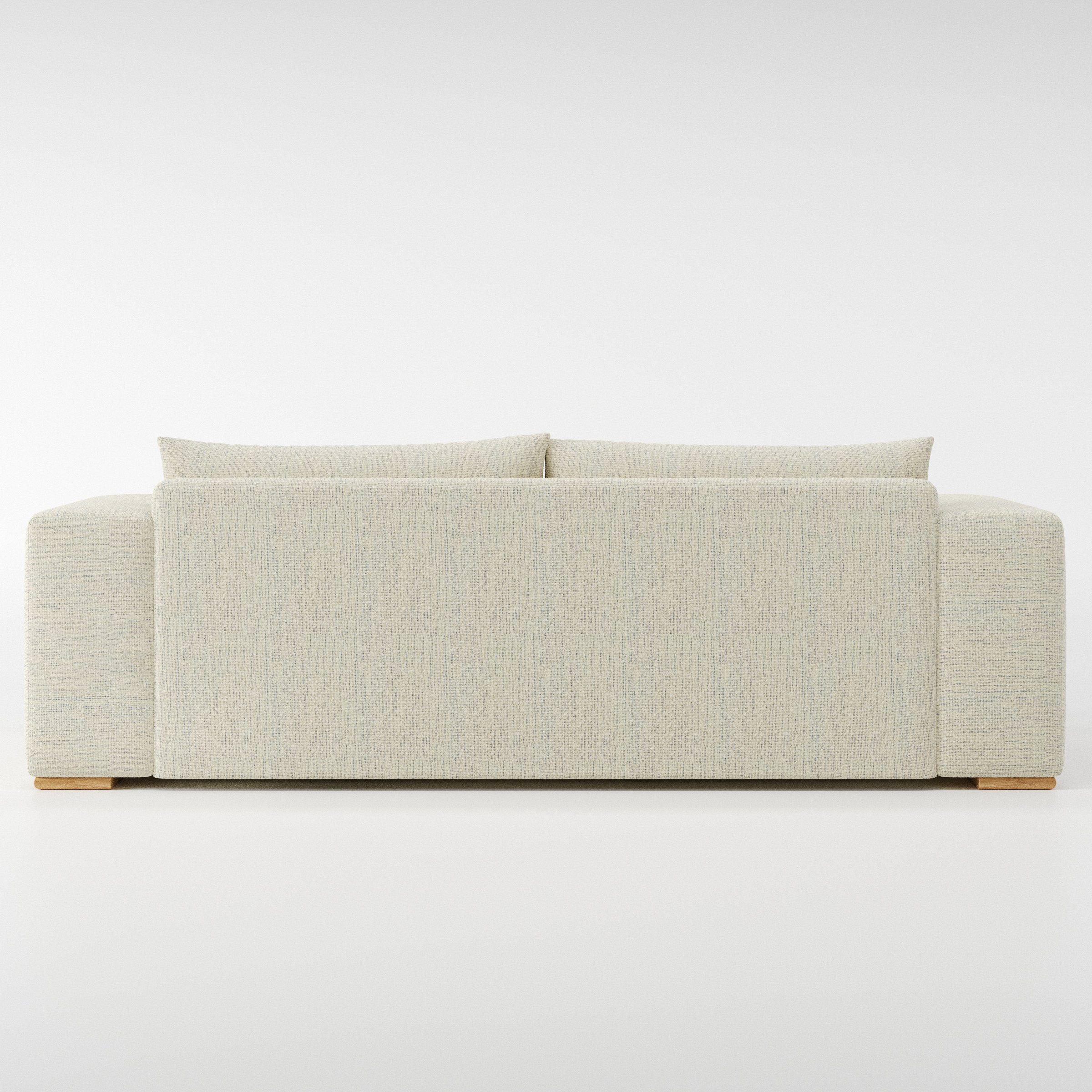 Fane sofa in Orsay Boucle Cream and Marine shown from the rear highlighting back cushions and upholstery finish.