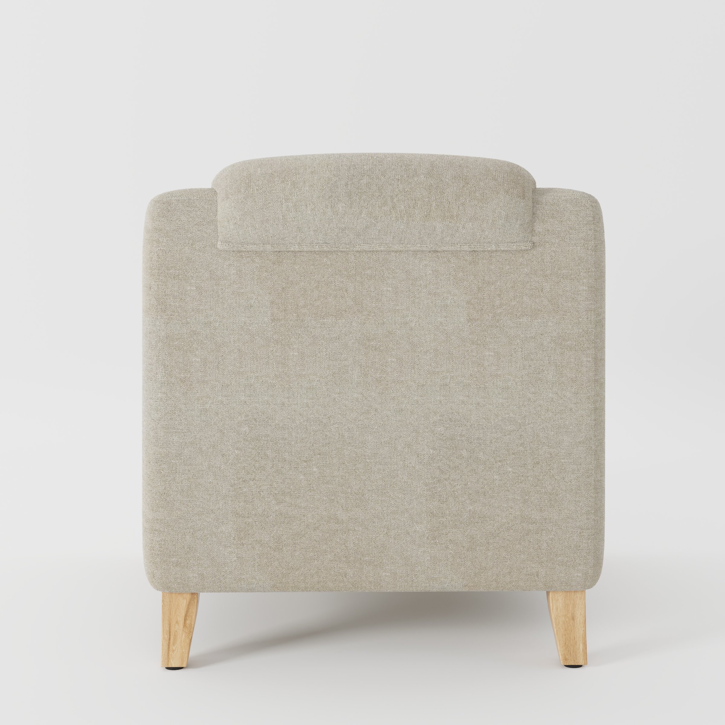 Erne armchair in Alderney Linen Oatmeal shown from the rear highlighting backrest shape and upholstery finish.