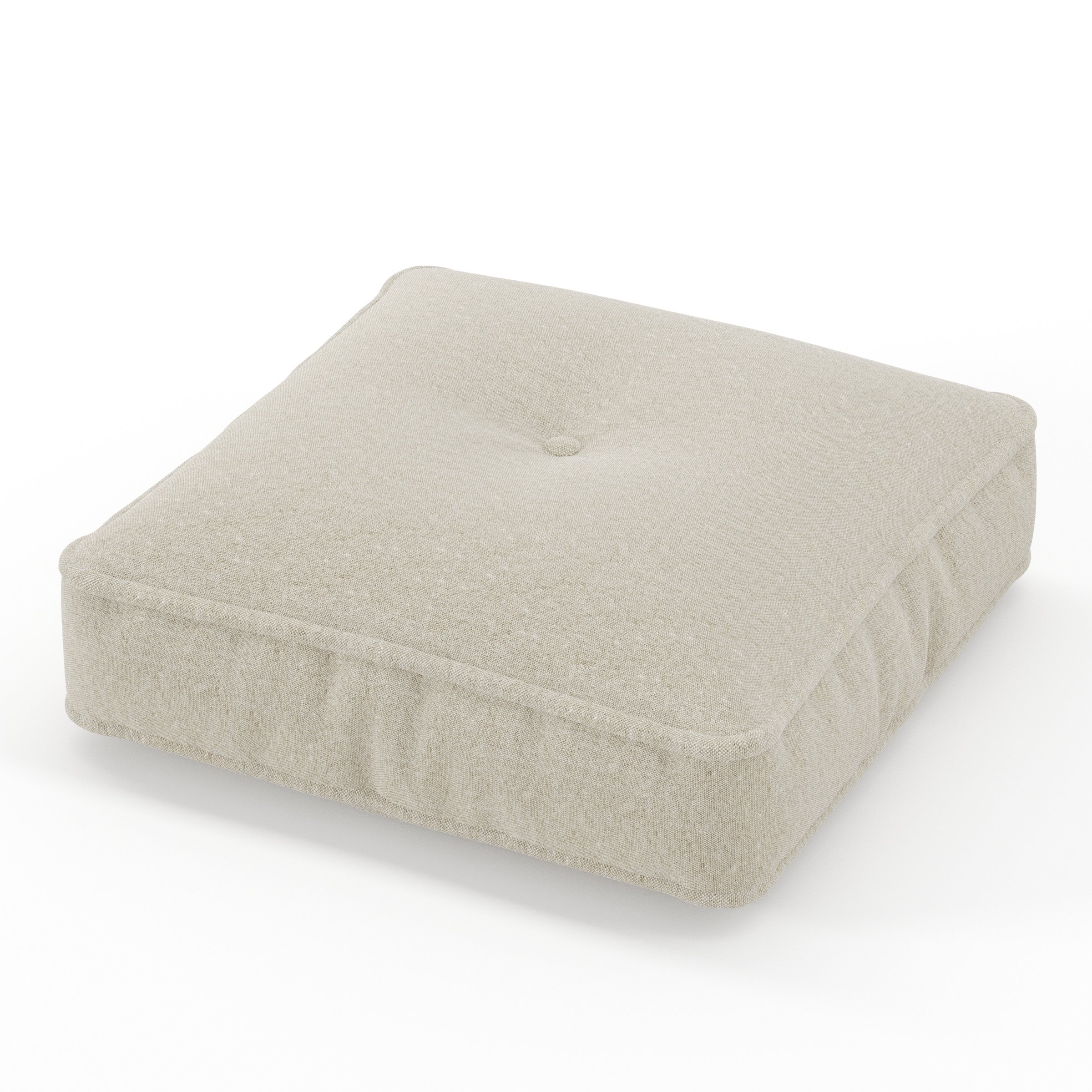 Base cushion in Alderney Linen Oatmeal, square tufted cushion with border and piping in natural oatmeal linen with subtle central tuft, size 40cm x 40cm x 8.75cm
