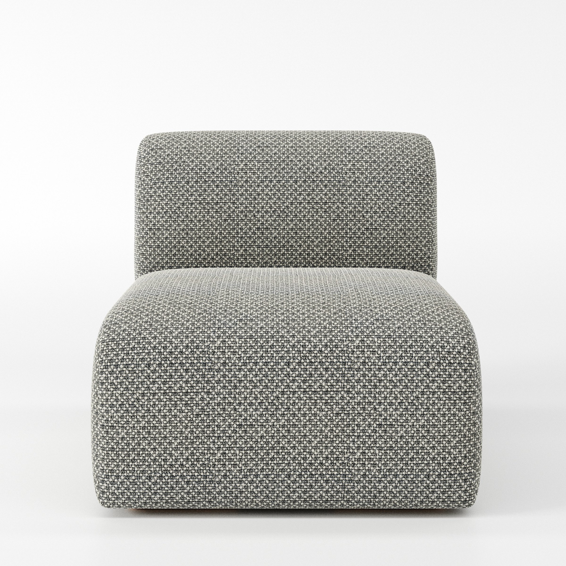 Drumquin modular sofa single unit in Rousay Wool Blend Tar and Chalk shown from the front with a low, deep seat and softly curved backrest.