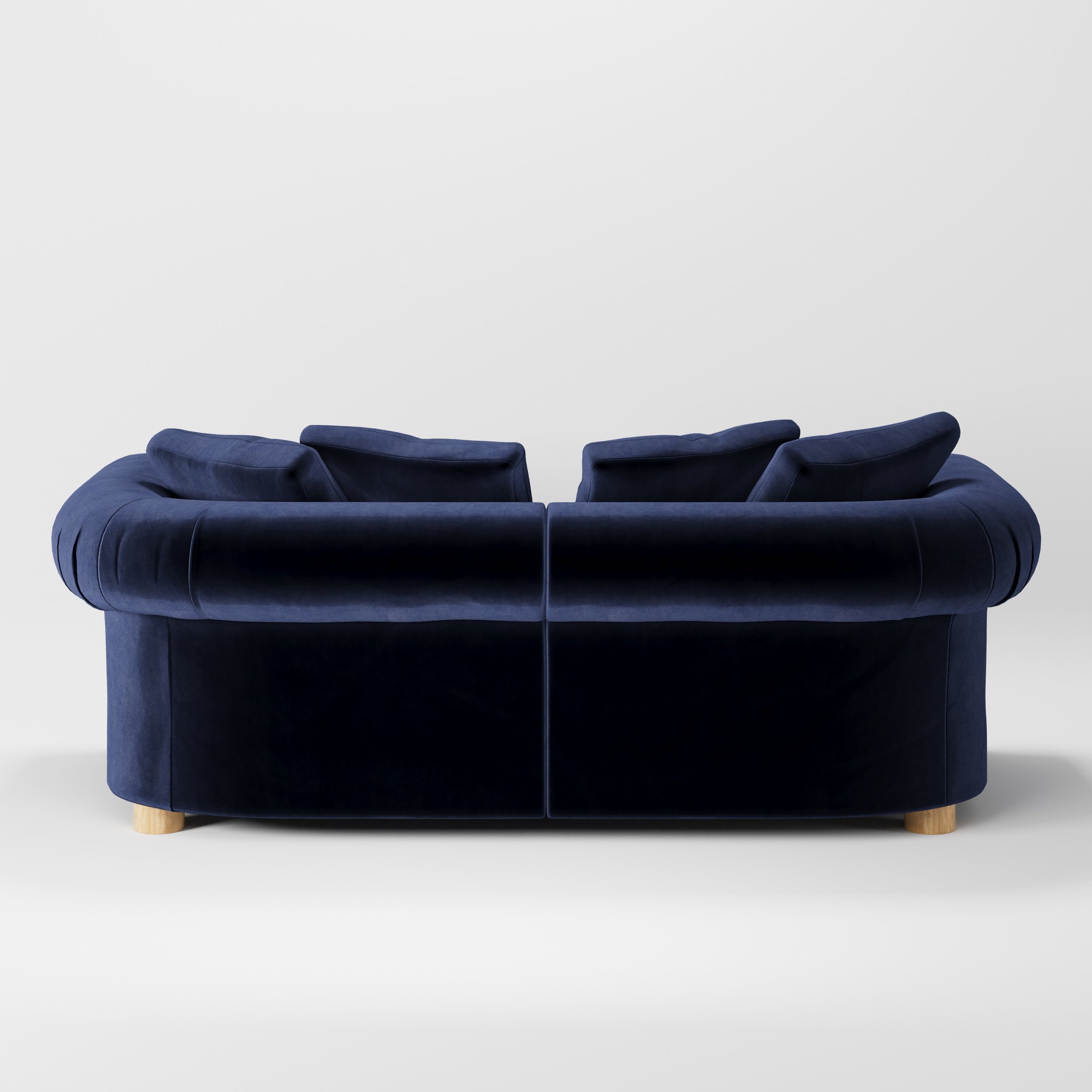 Windermere sofa in Noss Velvet Navy shown from the rear highlighting back cushions and upholstery finish.