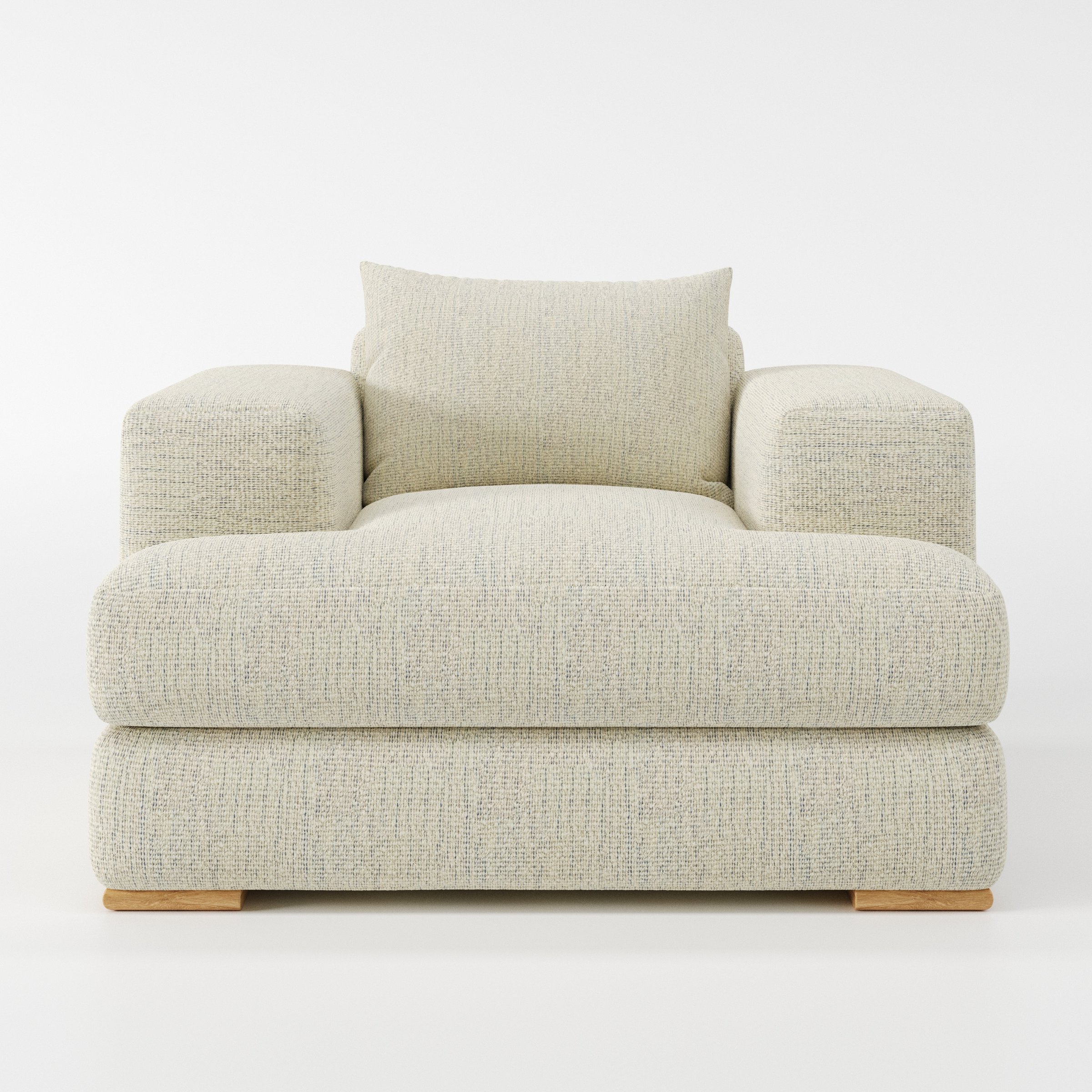 Fane armchair in Orsay Boucle Cream and Marine shown front-on against a neutral studio backdrop.