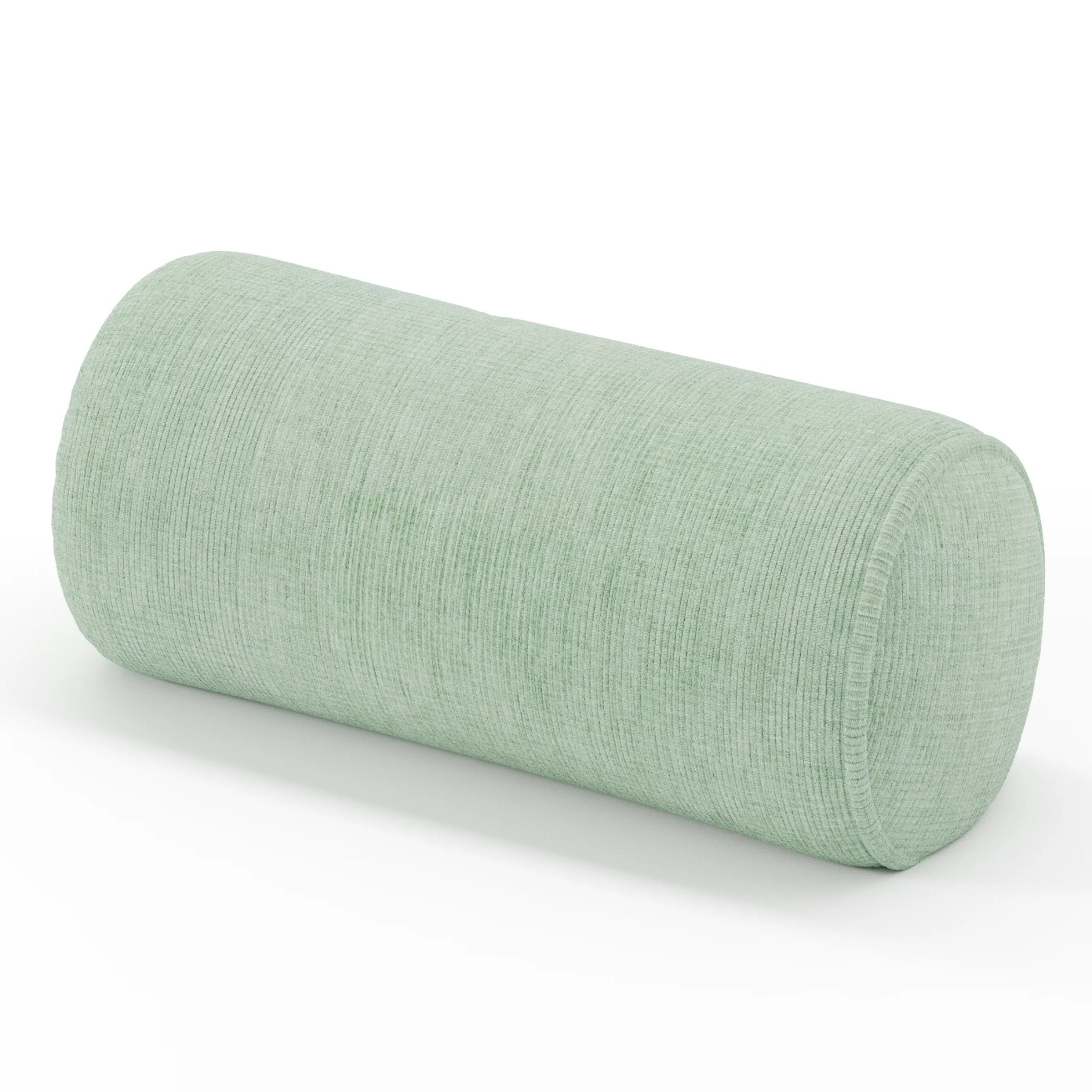 Ledger cushion in Caldey Velvet Corduroy Eucalyptus, cylindrical bolster cushion in soft green corduroy velvet, size 26cm x 56cm