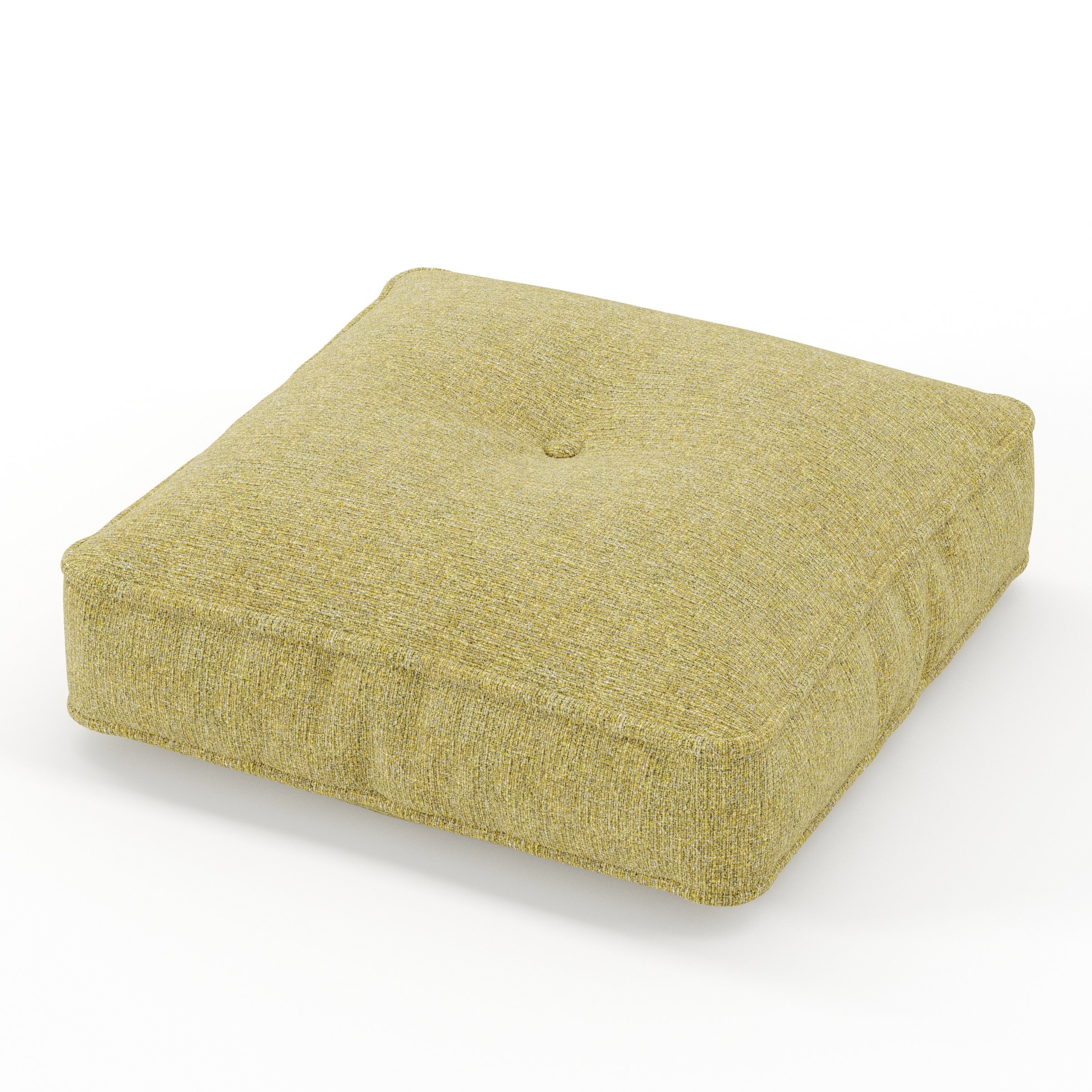 Base cushion in Heyling Tweed Sencha, square tufted cushion with border and piping in green-toned tweed fabric with central tuft, size 40cm x 40cm x 8.75cm