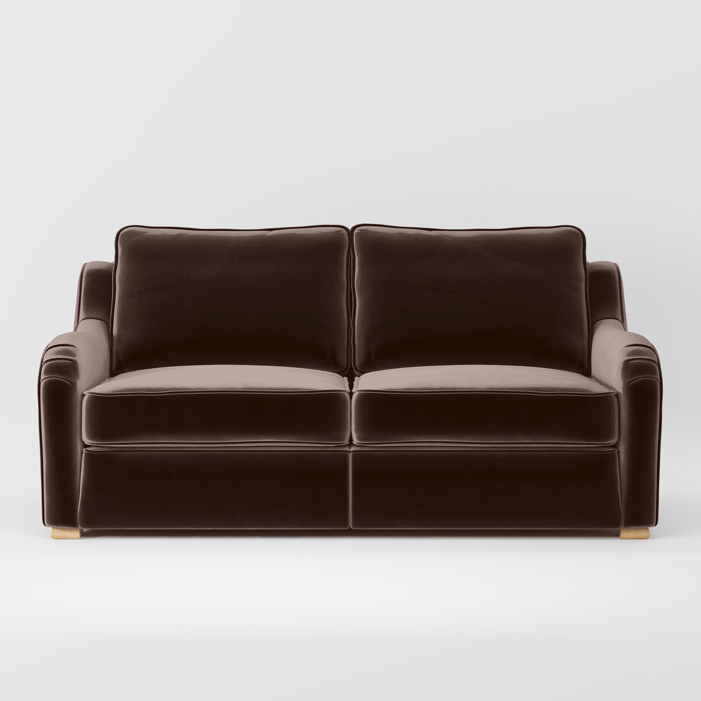 Front view of the Cashel sofa upholstered in Plush EasyClean Velvet in Mole.