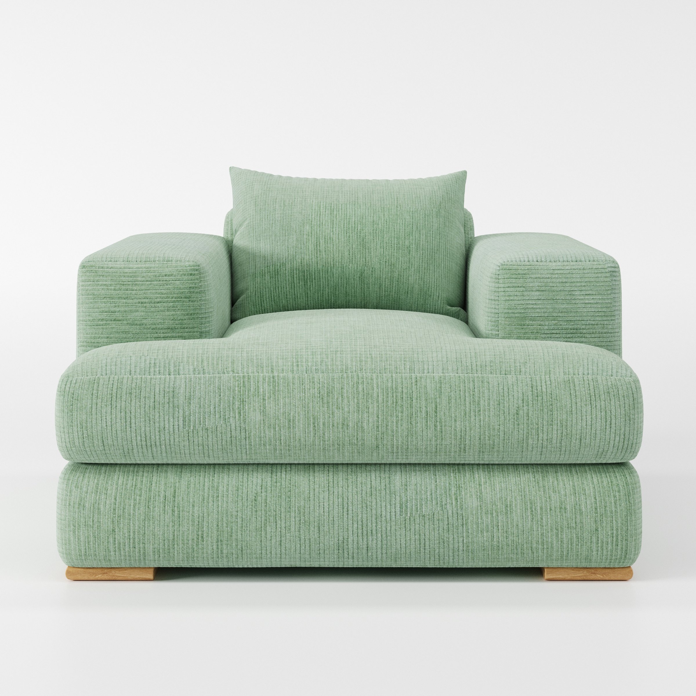 Fane armchair in Caldey Velvet Corduroy Eucalyptus shown front-on against a neutral studio backdrop.
