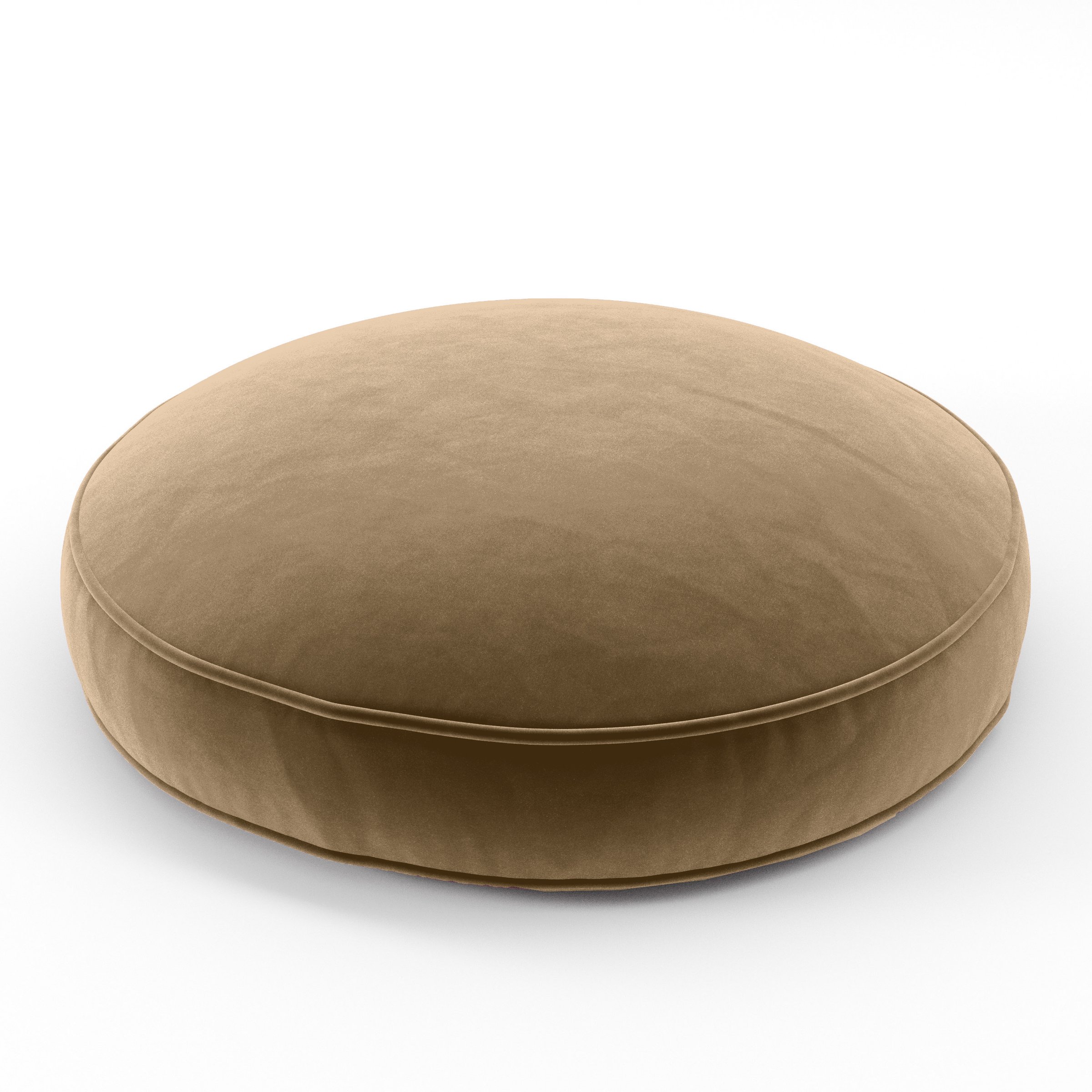 Orbit Cushion round cushion with piping upholstered in Plush EasyClean Velvet in Caribou, size 60cm x 8.75cm.