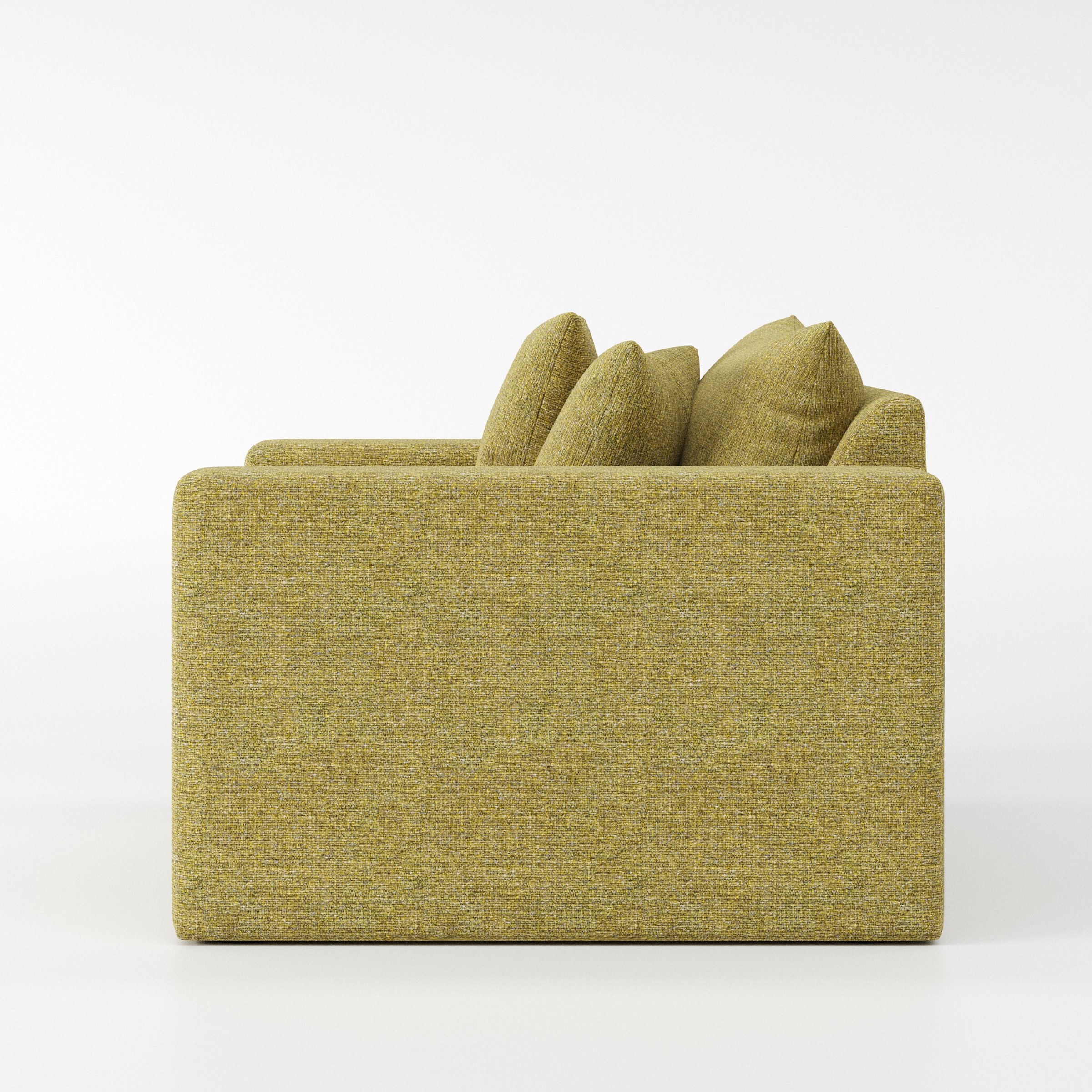 Coniston armchair in Heyling Tweed Sencha shown in side profile displaying proportions and overall silhouette.