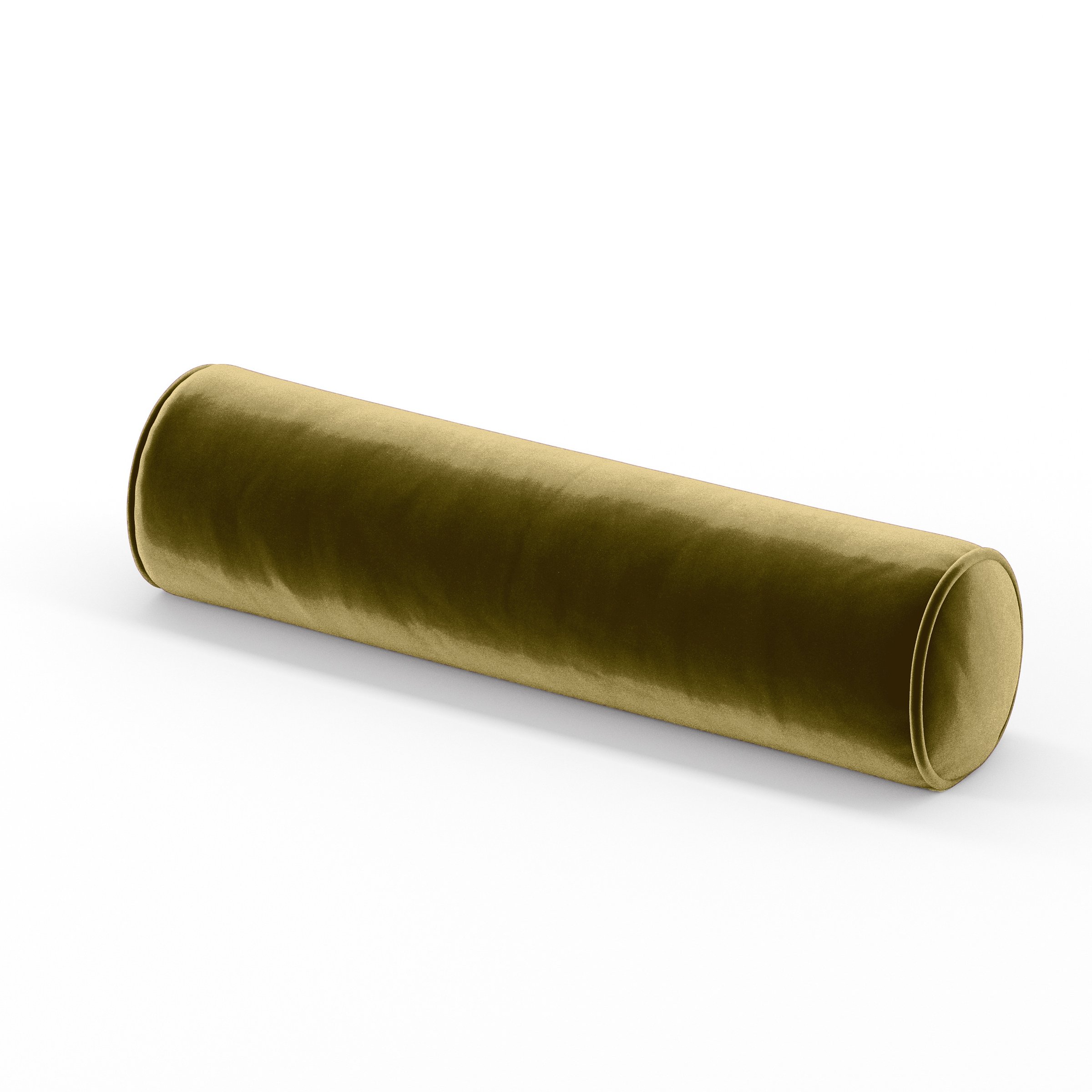 Ledger Cushion cylindrical bolster cushion with piping upholstered in Plush EasyClean Velvet in Celery, size 14cm x 56cm.