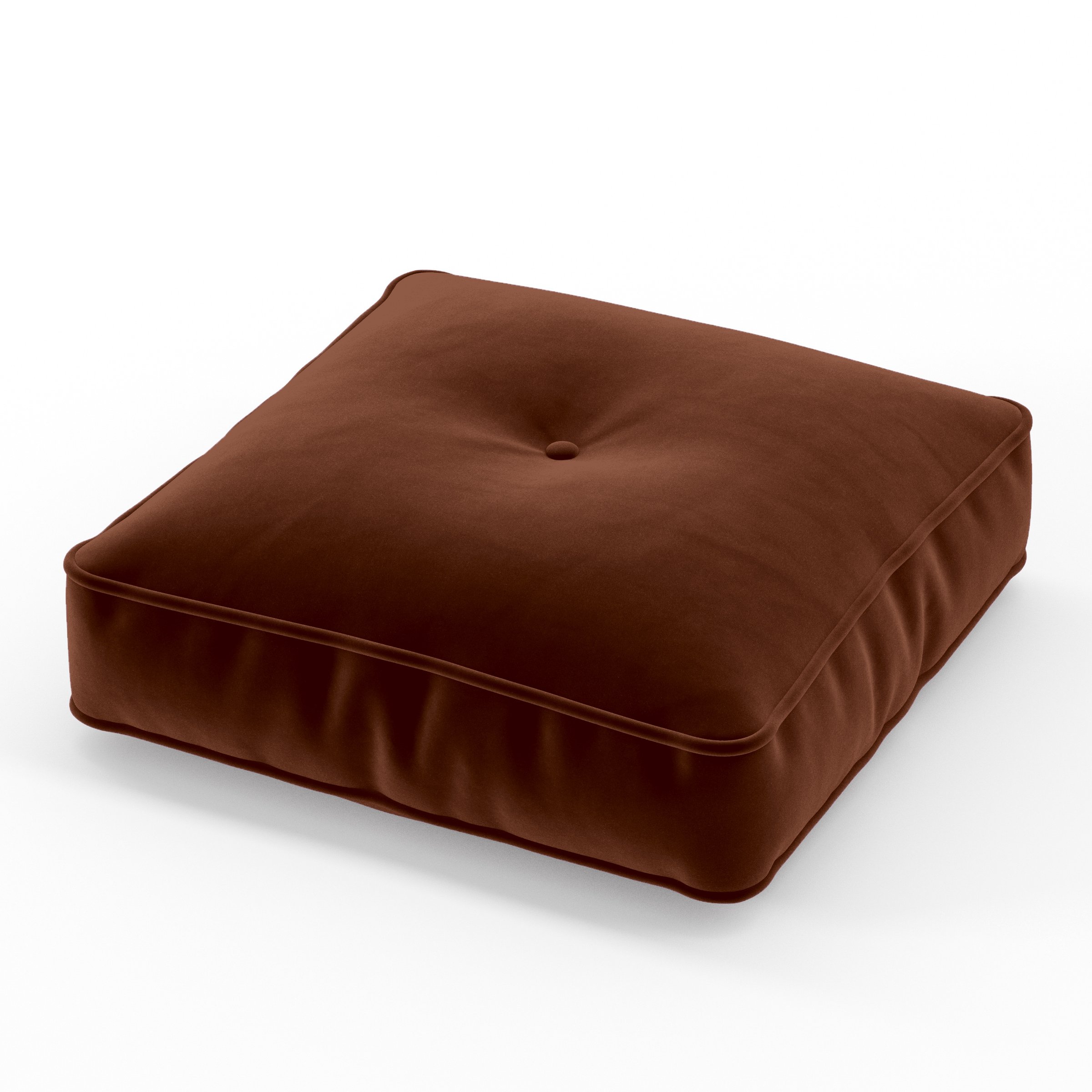 Base Cushion square tufted cushion with piping upholstered in Plush EasyClean Velvet in Maple, size 40cm x 40cm x 8.75cm.