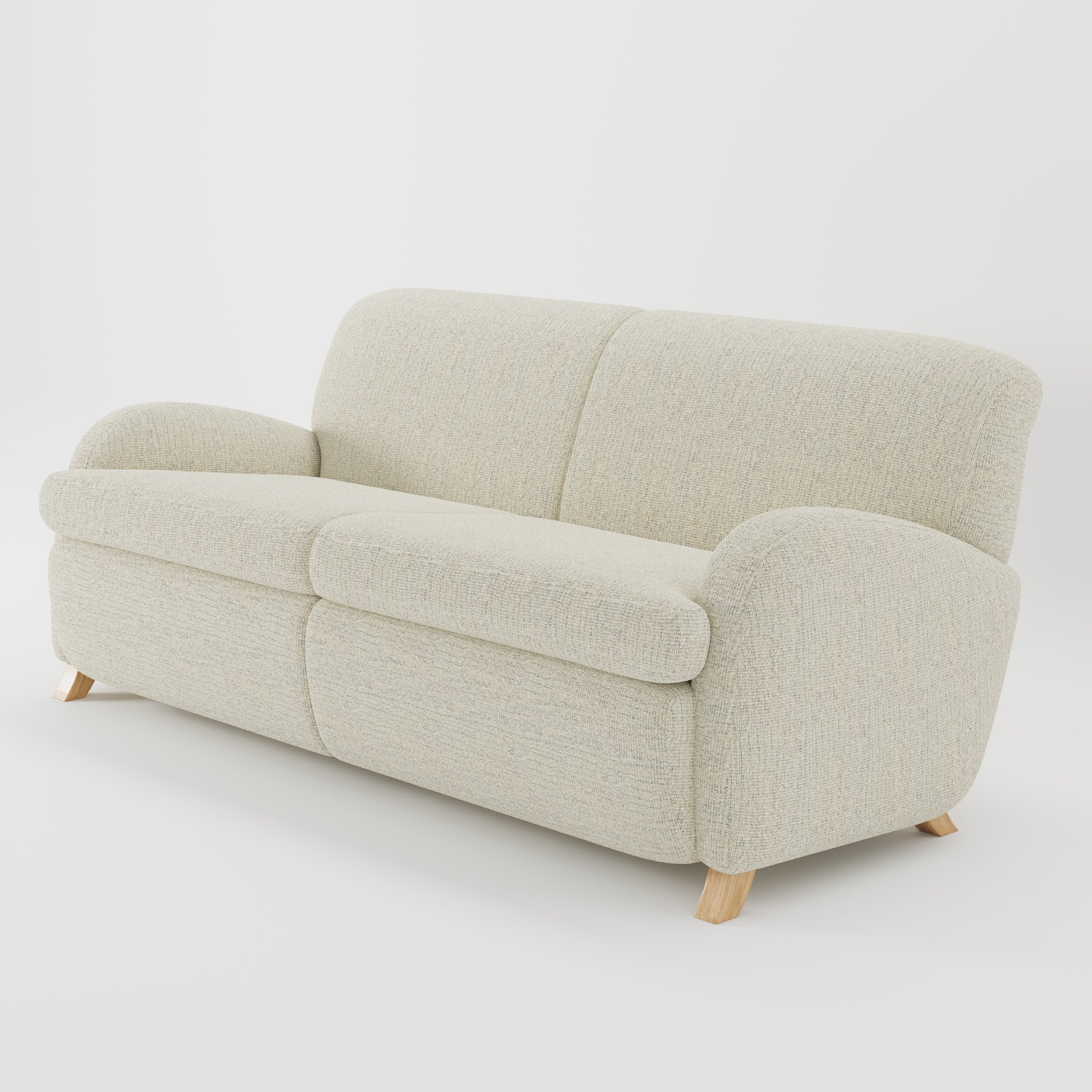 Rye sofa in Orsay Boucle Cream and Marine shown at a diagonal angle highlighting arm profile and seat depth.