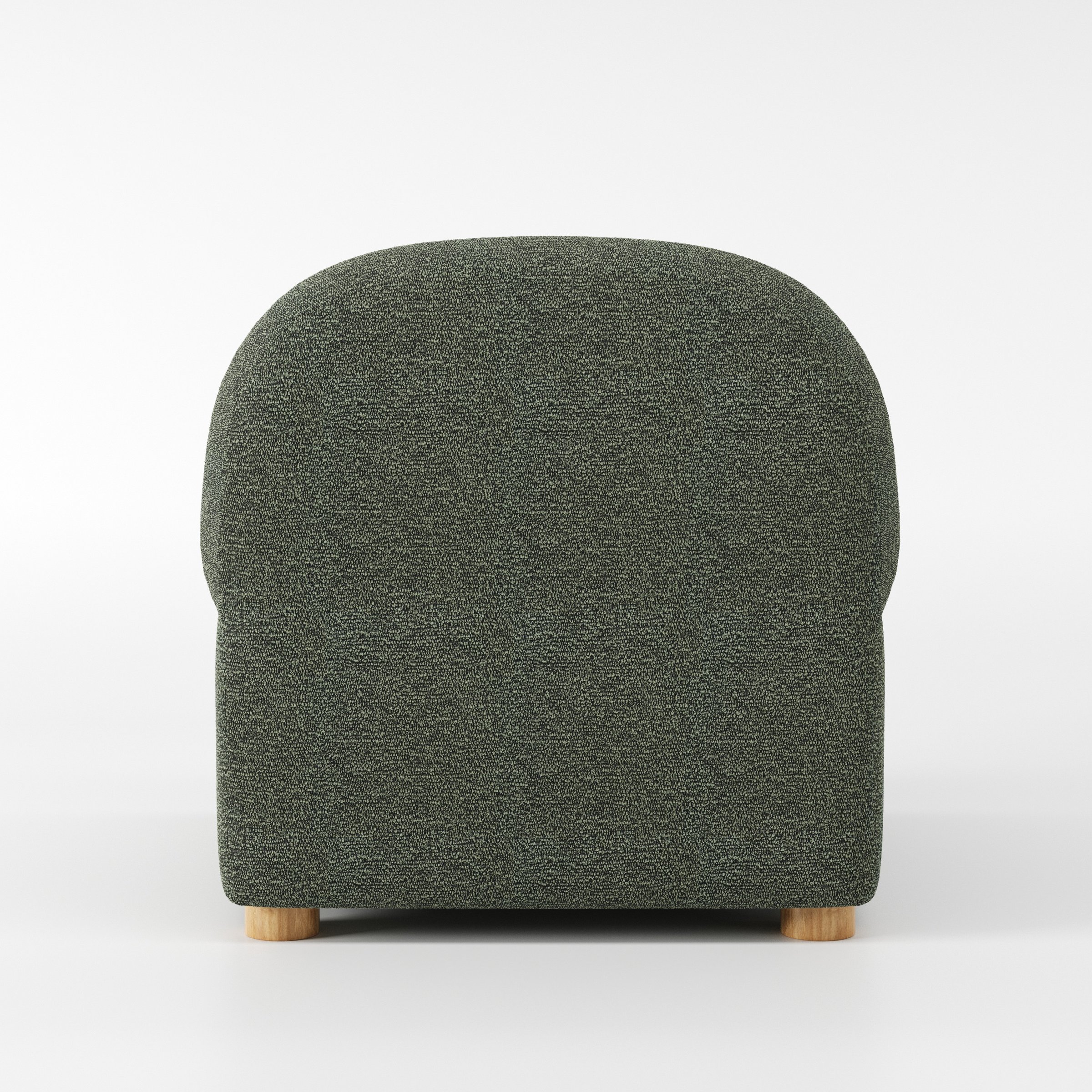 Awe armchair in Kilda Boucle Moss shown from the rear highlighting backrest shape and upholstery finish.