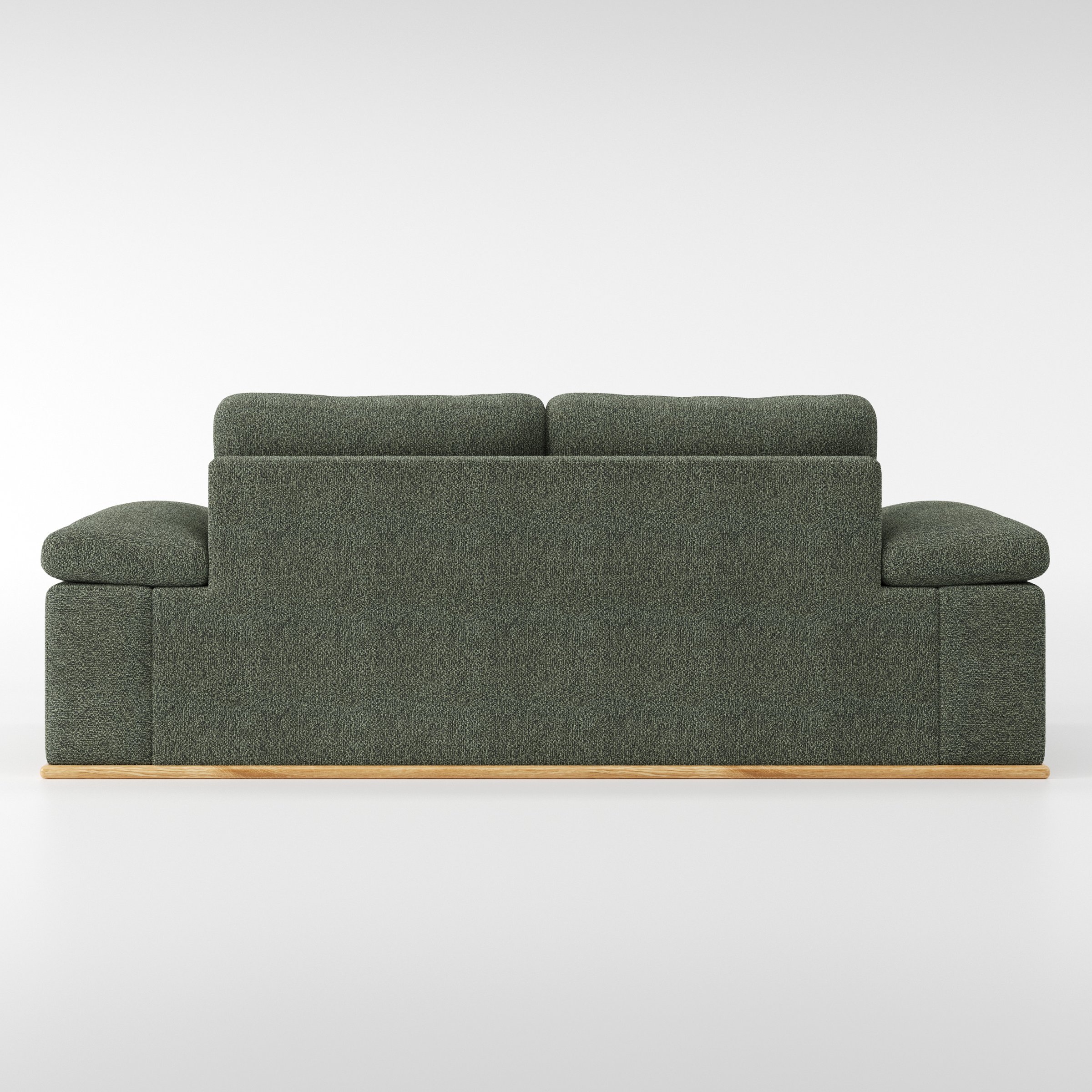 Cusher sofa in Kilda Boucle Moss shown from the rear highlighting back cushions and upholstery finish.