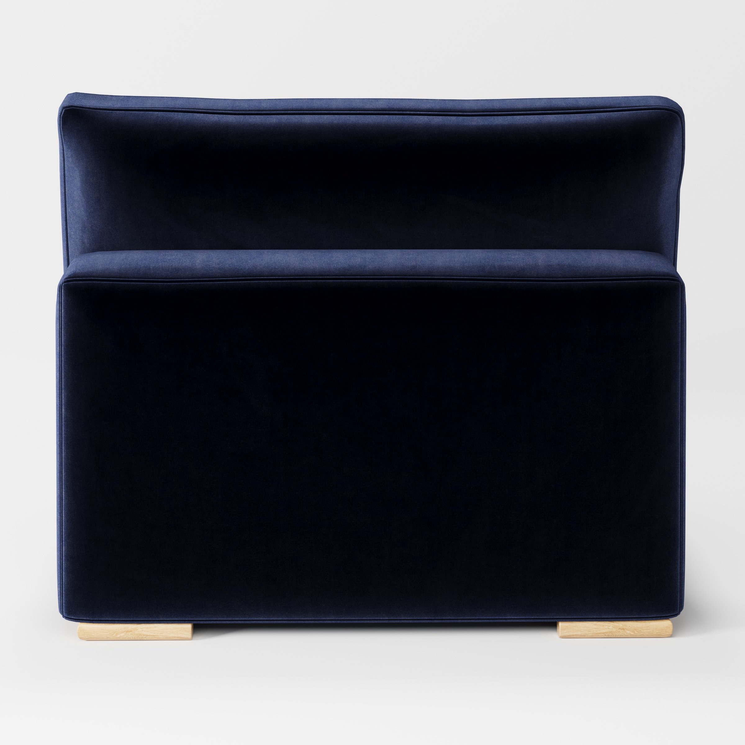 Olton single sofa unit in Noss Velvet Navy shown from the back with a clean upholstered finish and timber feet.