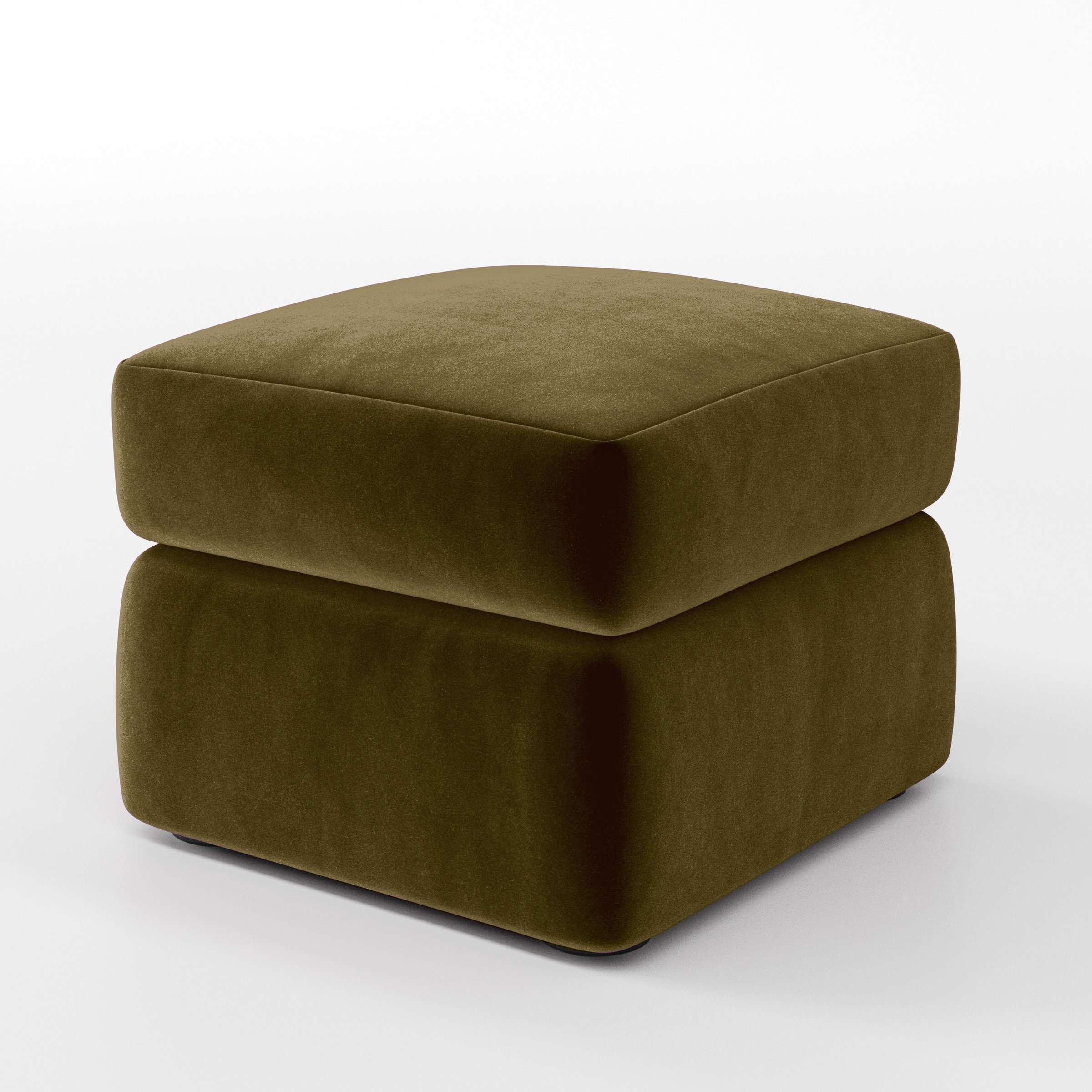 Diagonal view of the Coniston footstool upholstered in Plush EasyClean Velvet in Cedar.