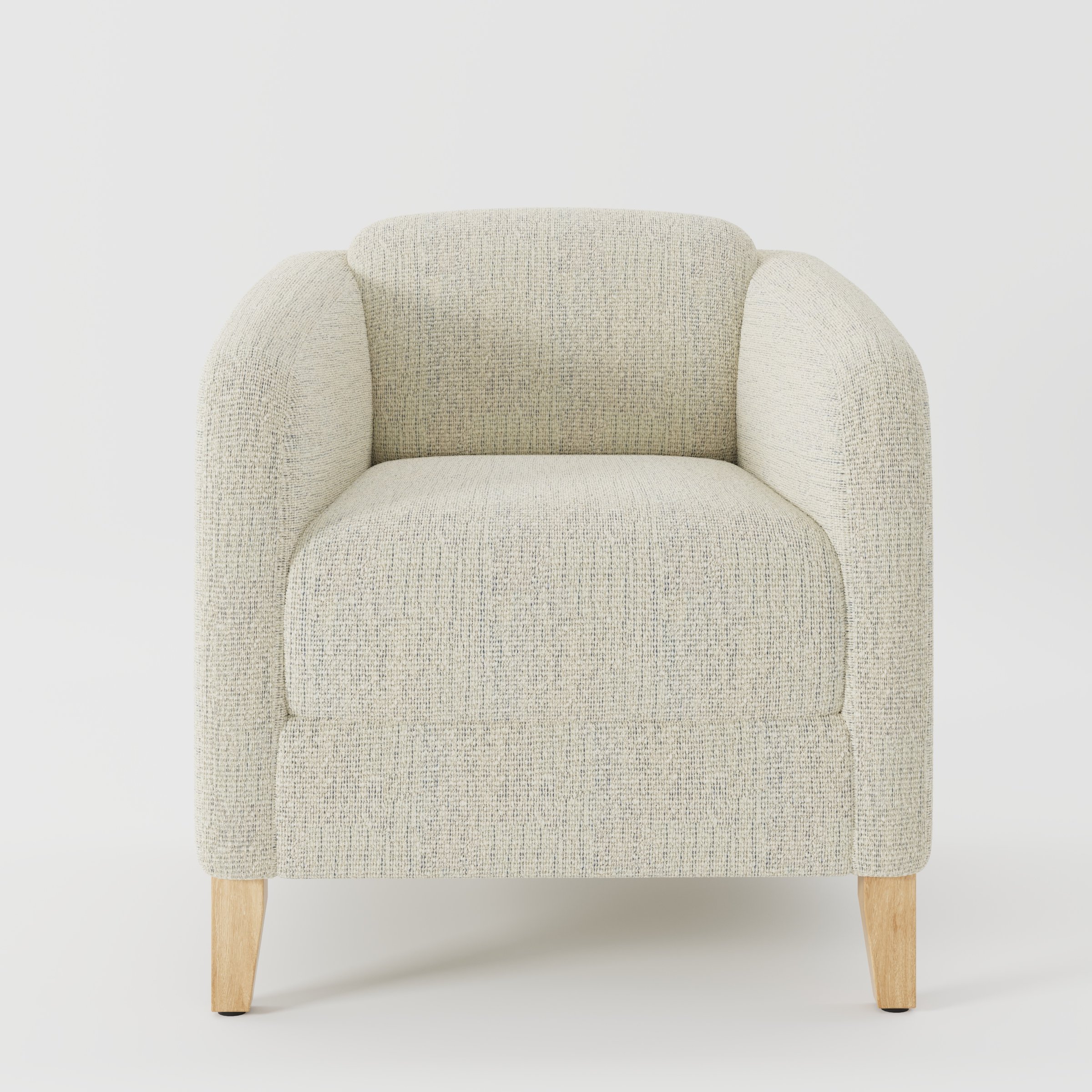 Erne armchair in Orsay Boucle Cream and Marine shown front-on against a neutral studio backdrop.