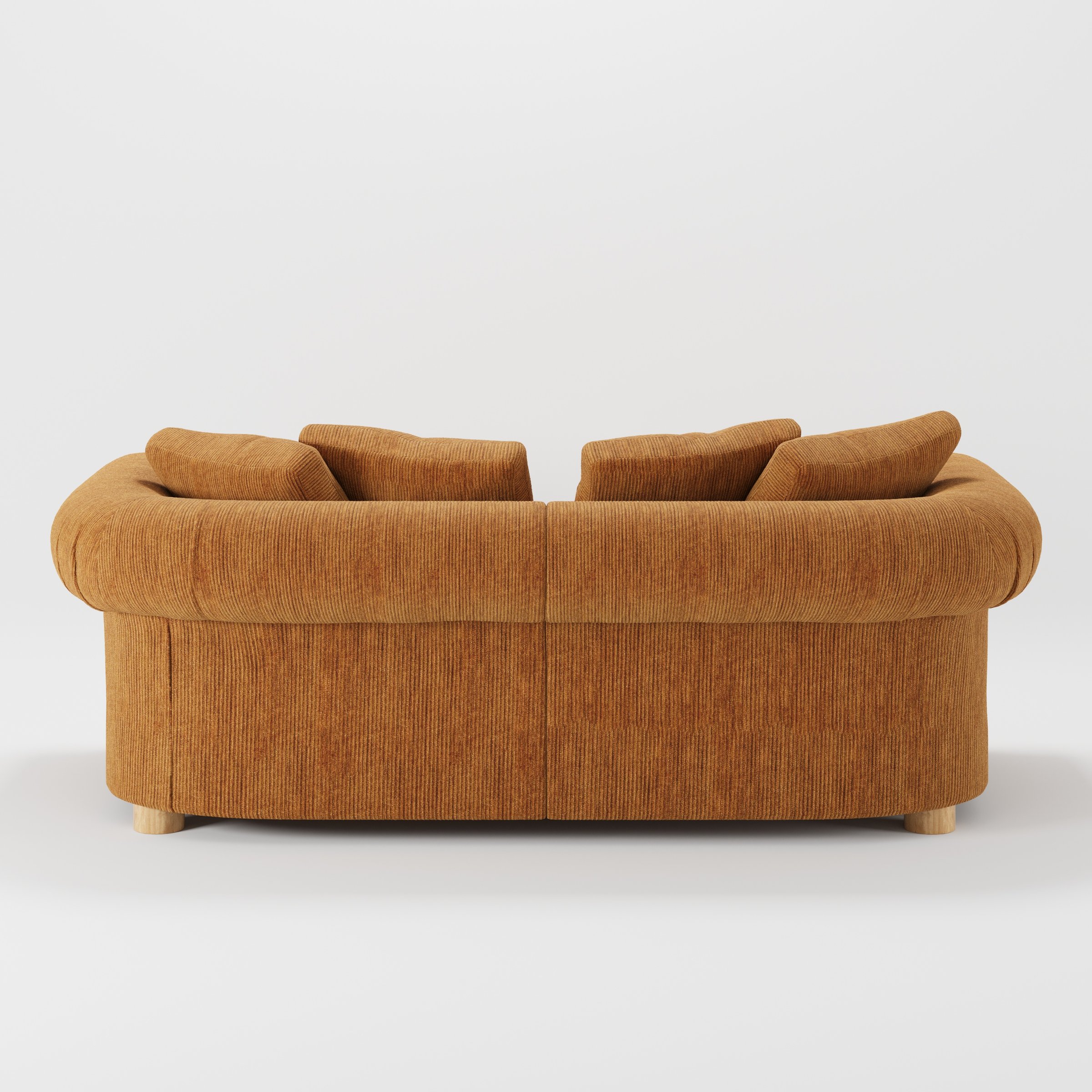 Windermere sofa in Caldey Velvet Corduroy Tobacco shown from the rear highlighting back cushions and upholstery finish.