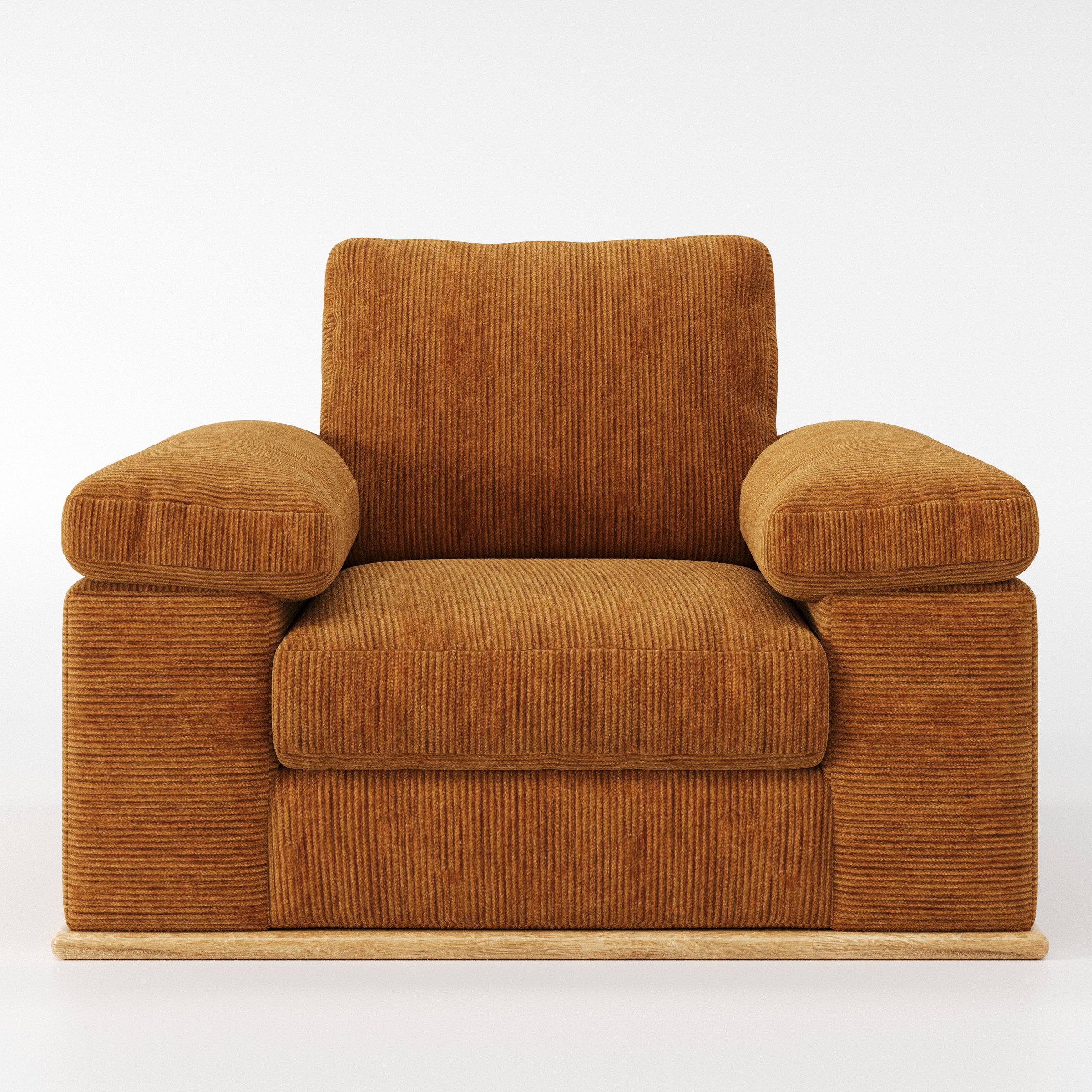 Cusher armchair in Caldey Velvet Corduroy Tobacco shown front-on against a neutral studio backdrop.