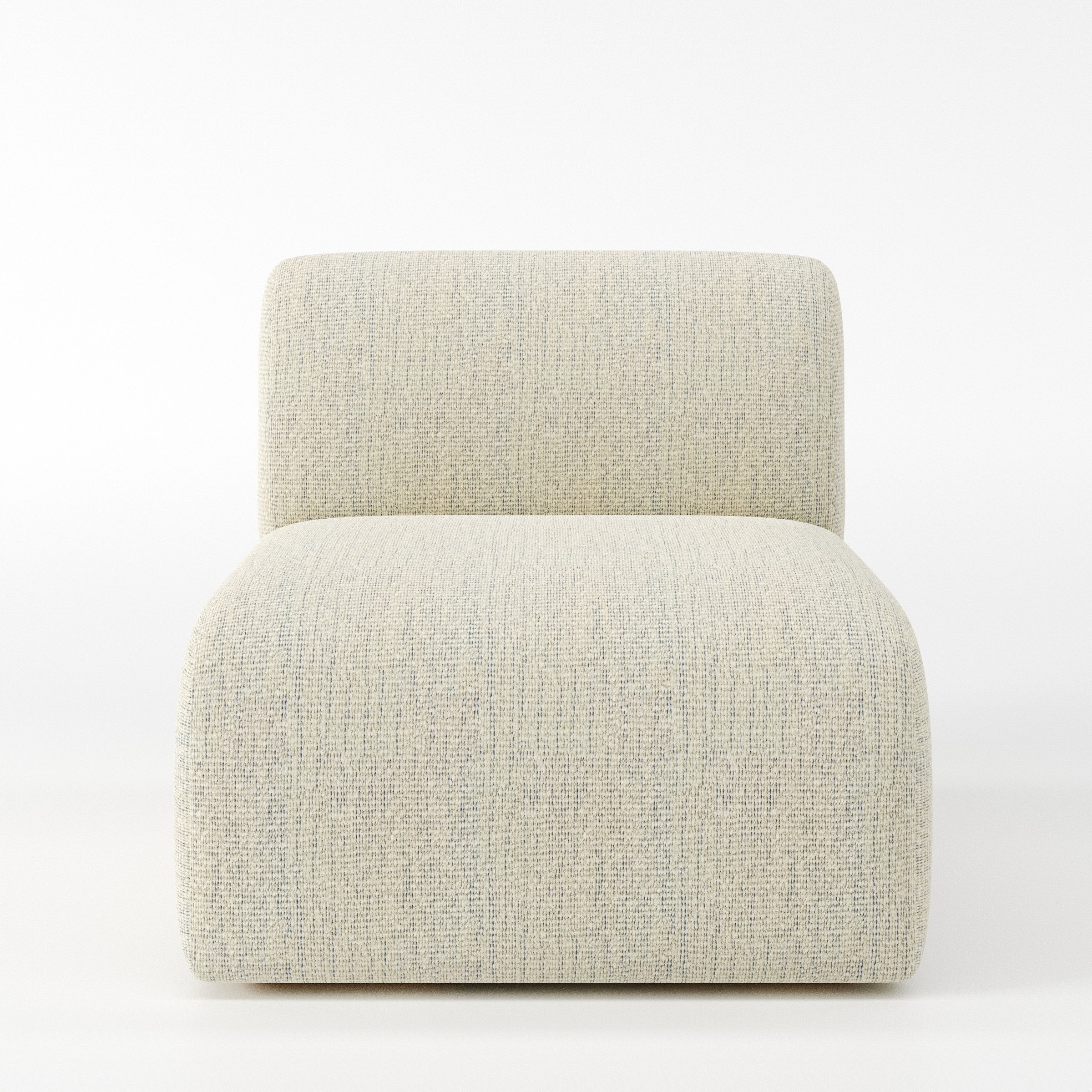 Drumquin modular sofa single unit in Orsay Bouclé Cream and Marine shown from the front with a low, deep seat and softly curved backrest.