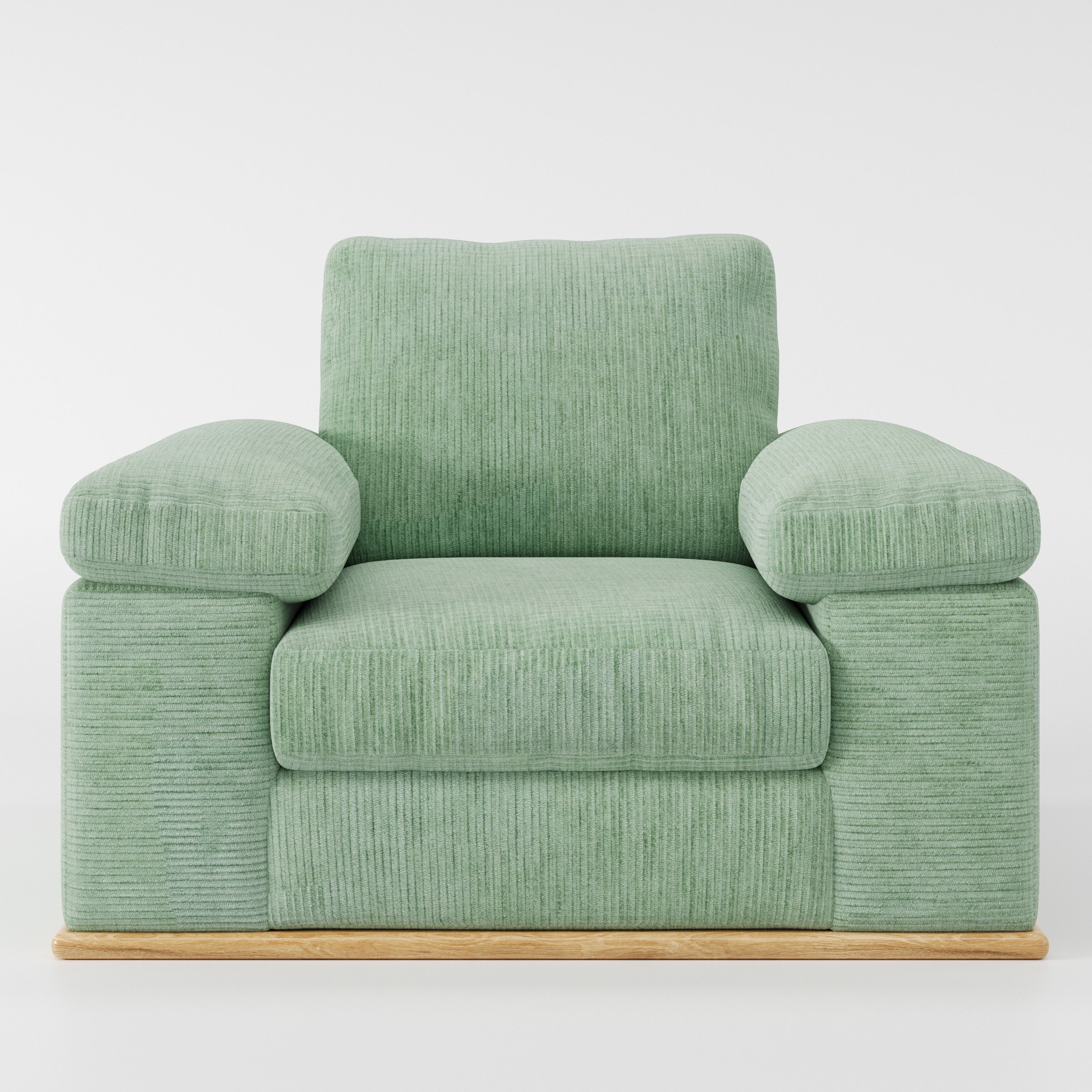 Cusher armchair in Caldey Velvet Corduroy Eucalyptus shown front-on against a neutral studio backdrop.