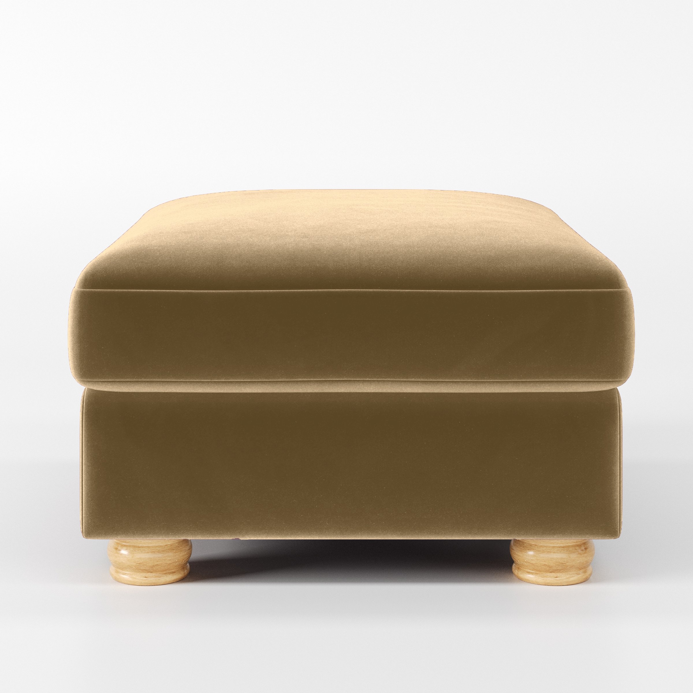 Front view of the Anna Lee footstool upholstered in Plush EasyClean Velvet in Cafe.