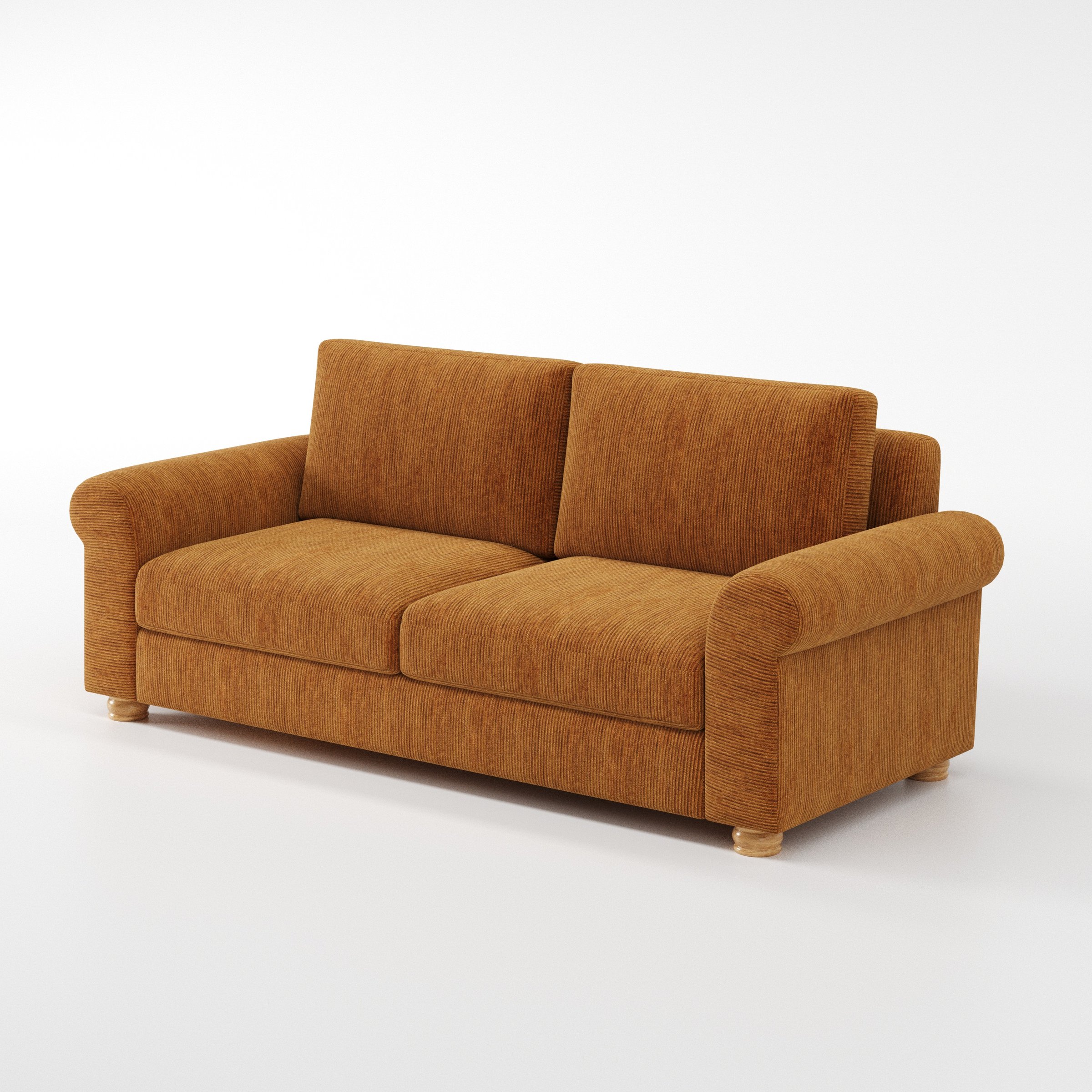 Anna Lee sofa in Caldey Velvet Corduroy Tobacco shown at a diagonal angle highlighting arm profile and seat depth.