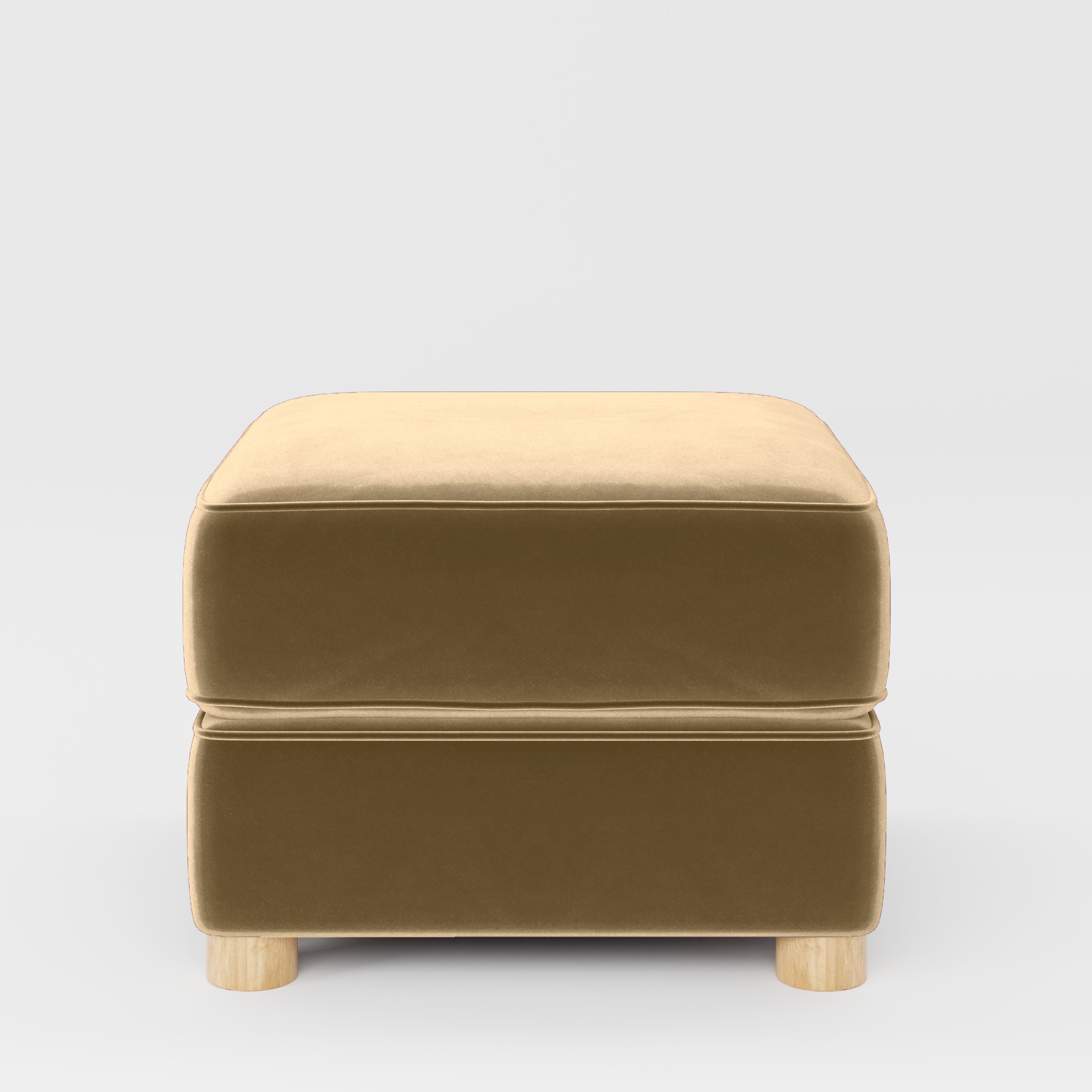 Front view of the Fergus footstool upholstered in Plush EasyClean Velvet in Cafe.